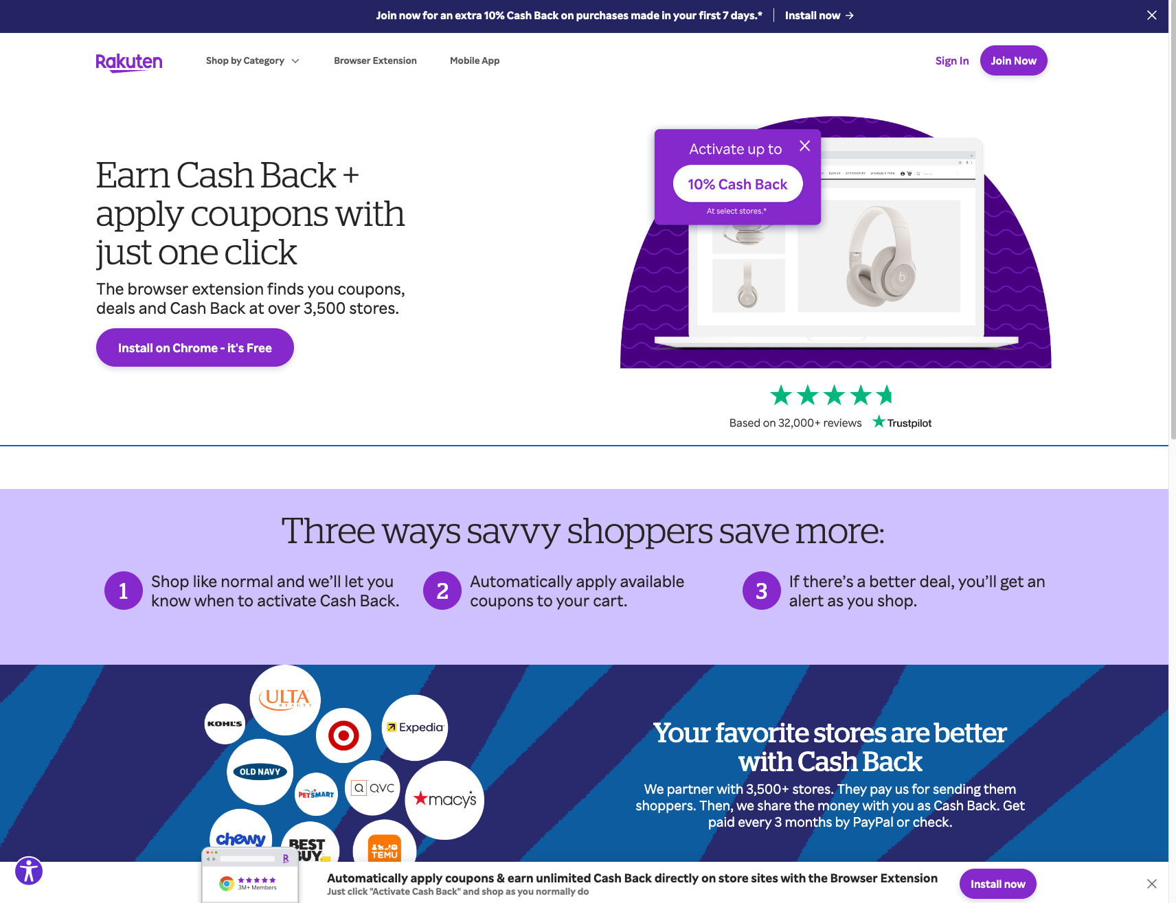 Rakuten Browser Extension - Chrome, Safari & more captured website design