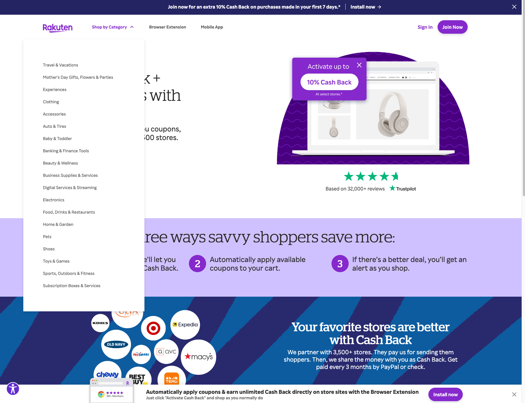 Rakuten Browser Extension - Chrome, Safari & more captured website design