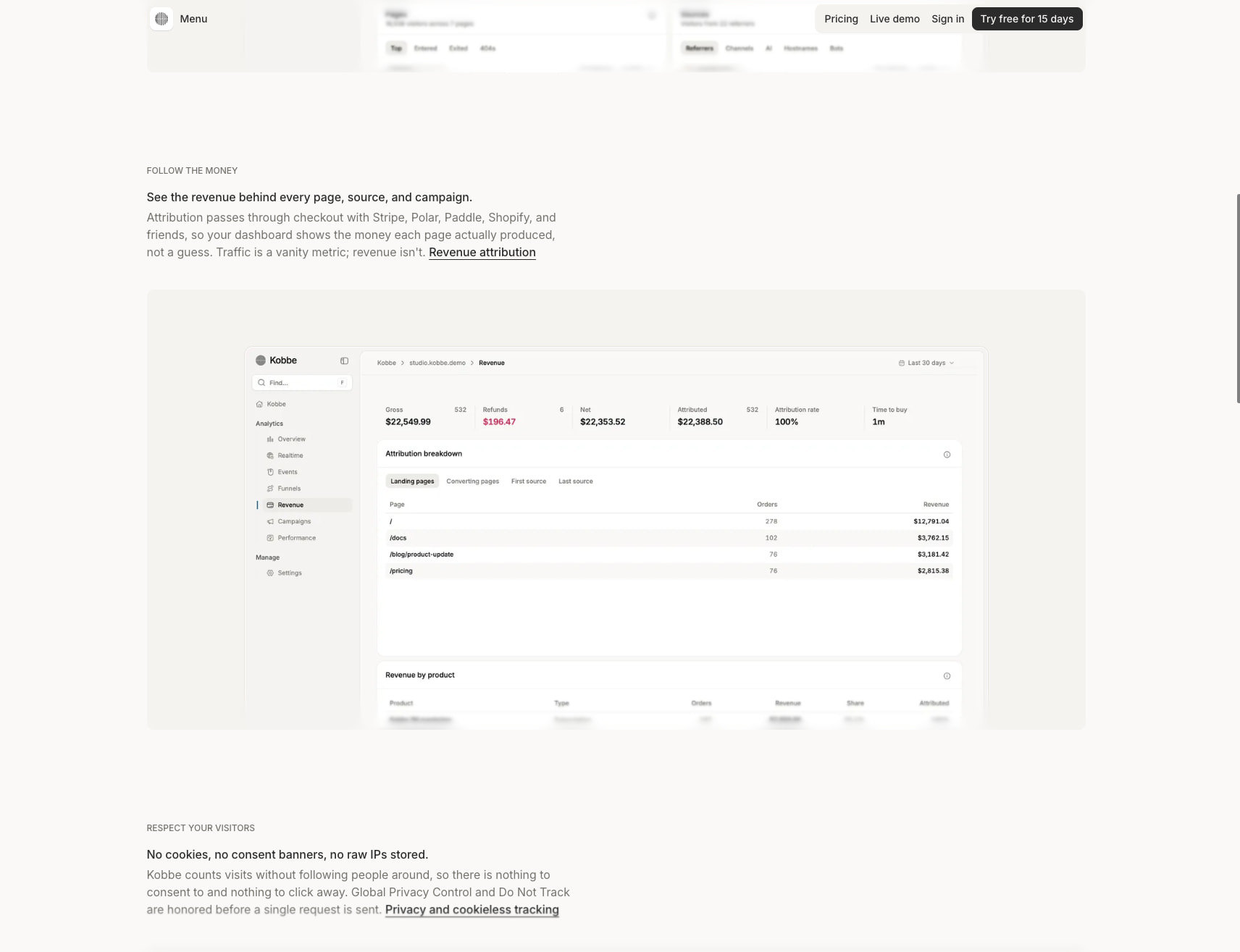 Kobbe: Web analytics that respect your visitors captured website design