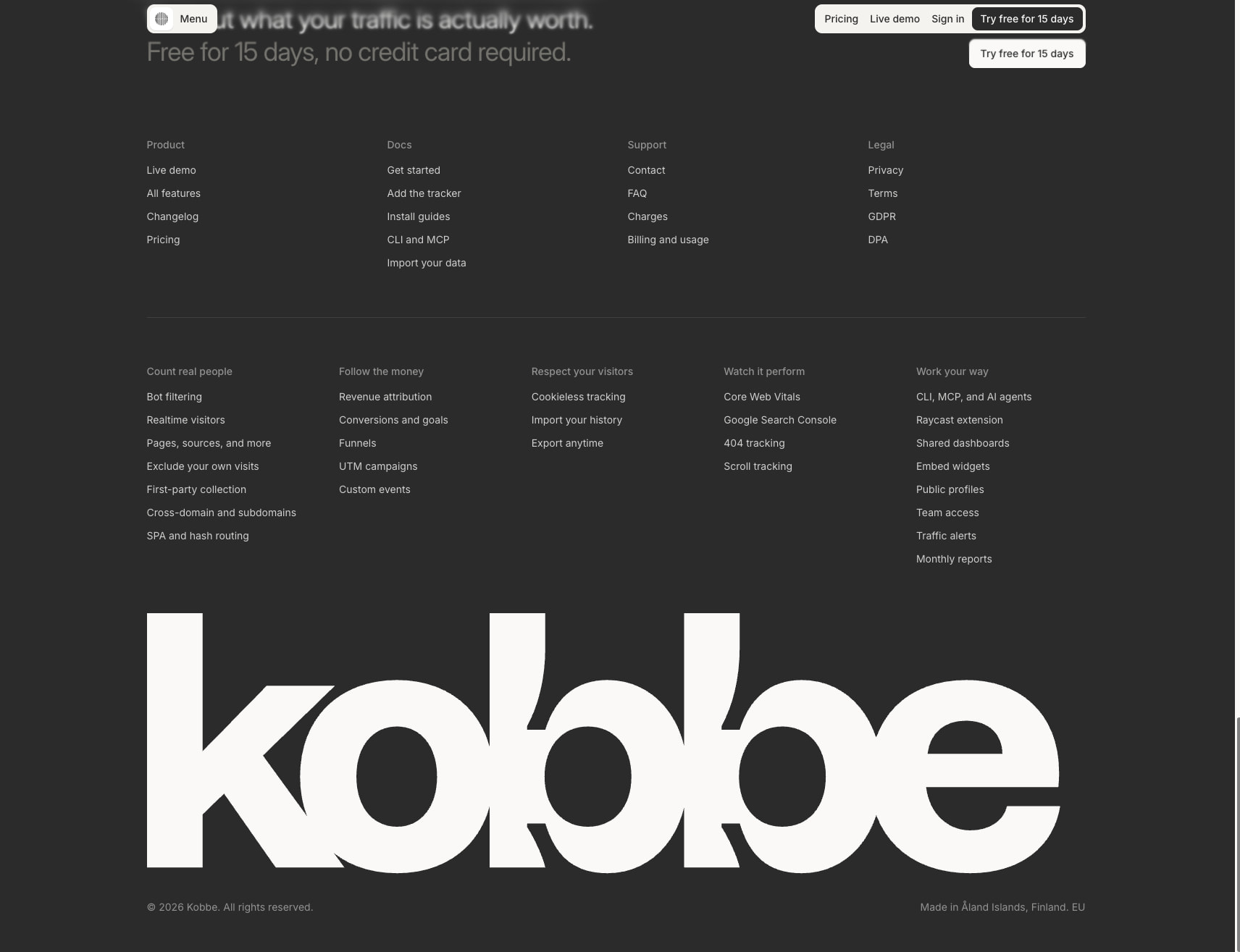 Kobbe features: everything included, on every plan captured website design