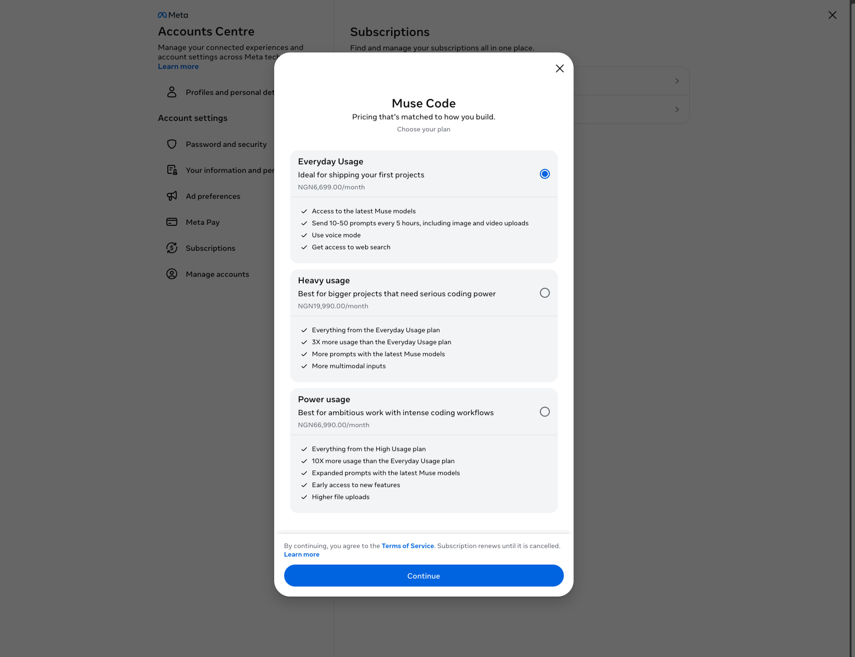 Account settings | Meta captured website design