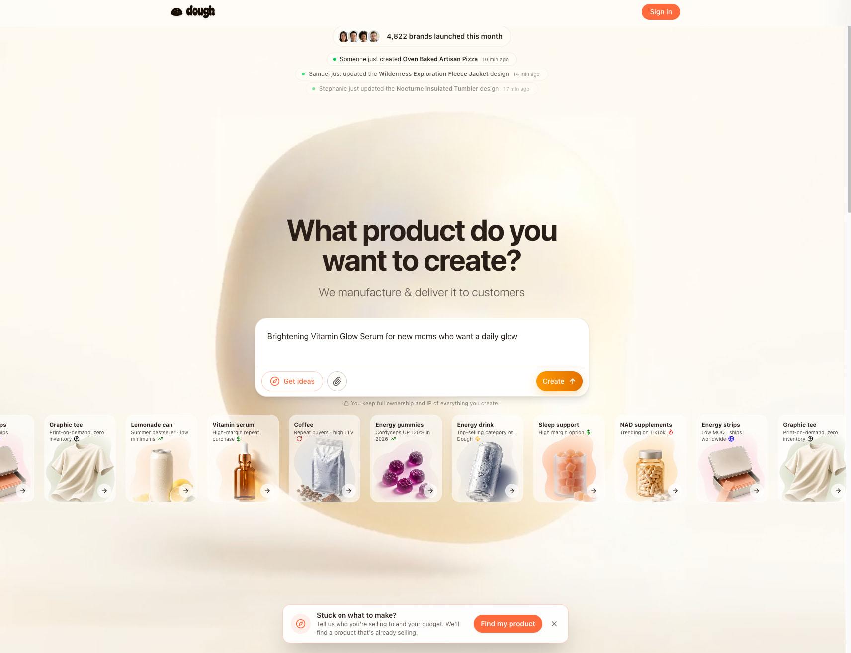 Dough | The everything factory captured website design