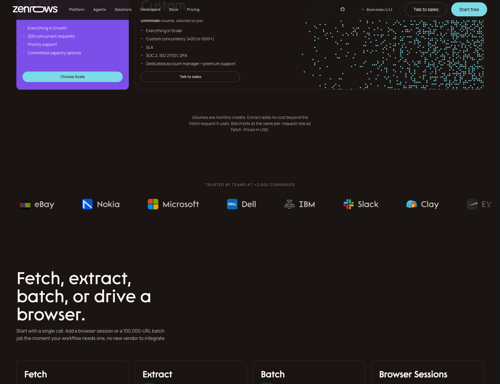 Pricing · Zenrows. From first agent to enterprise scale. captured website design