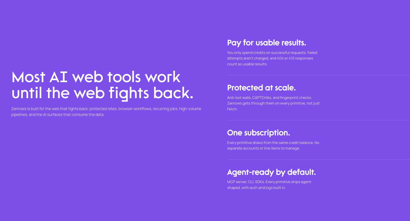 Pricing · Zenrows. From first agent to enterprise scale. captured website design