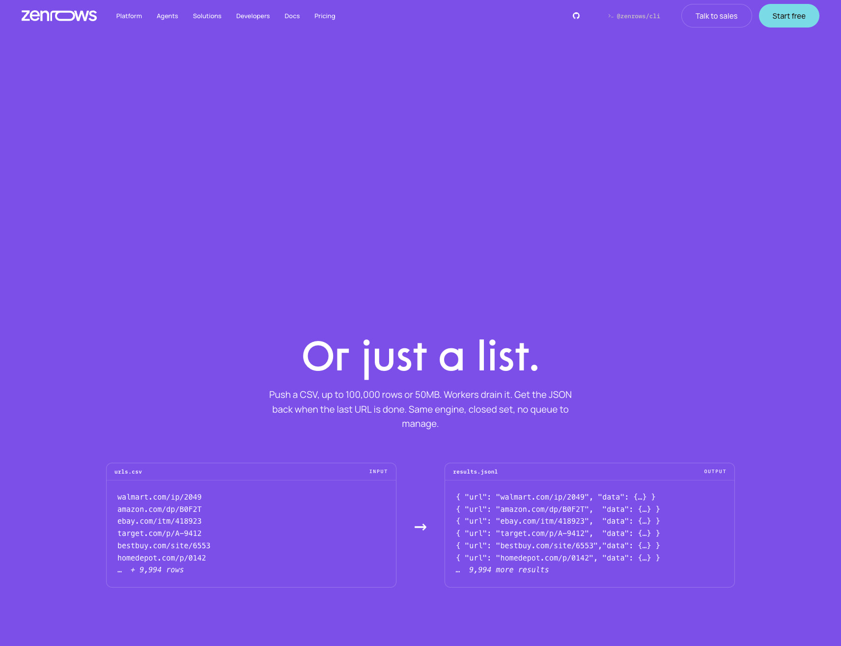 Batch · Zenrows. An open queue. Drained at your pace. captured website design