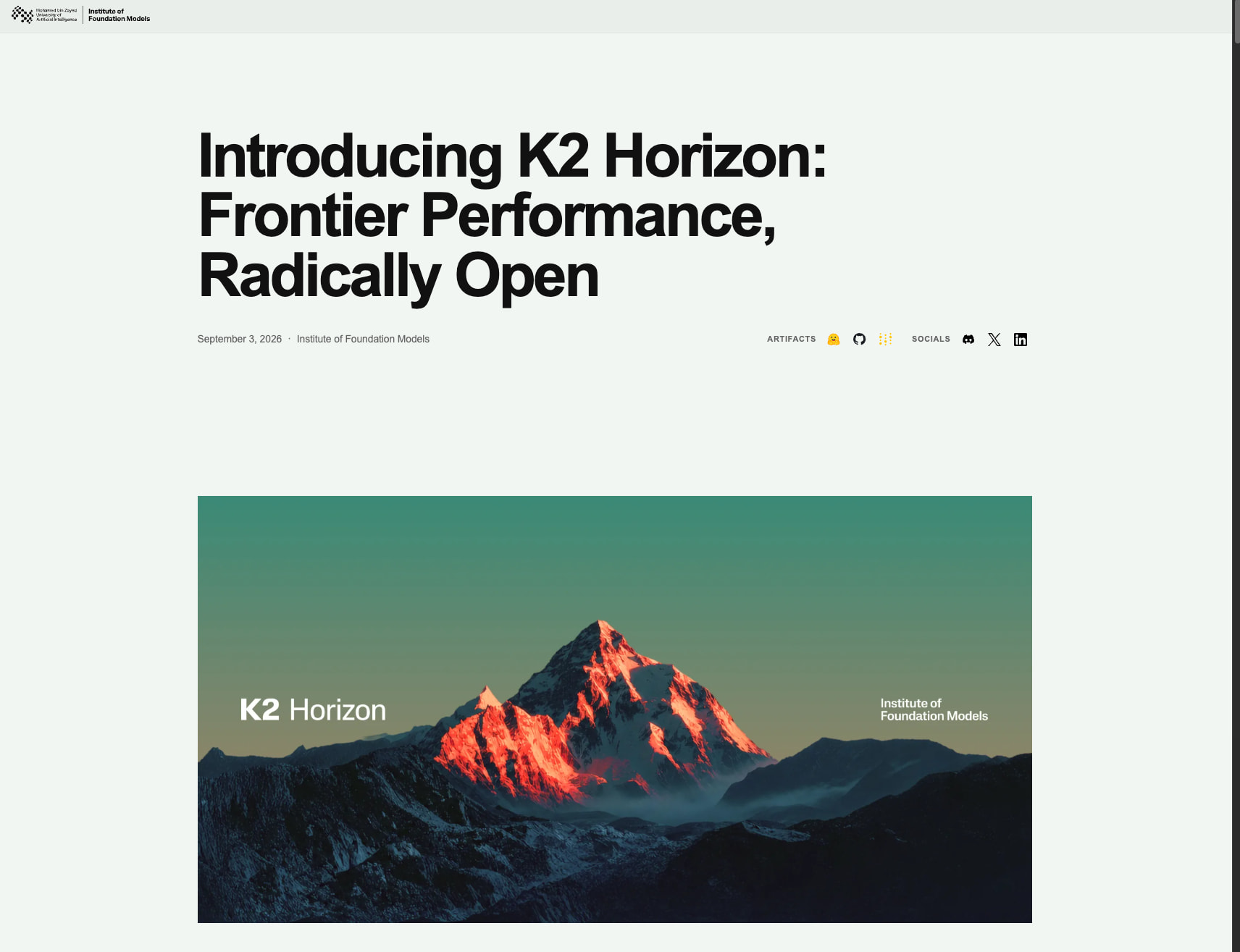 Introducing K2 Horizon: Frontier Performance, Radically Open captured website design