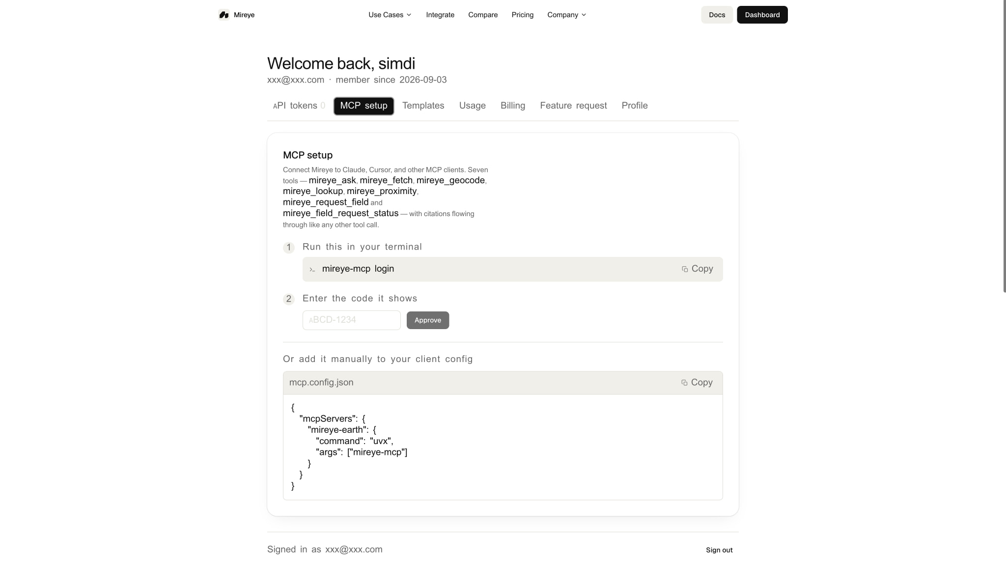 Account — Mireye captured website design