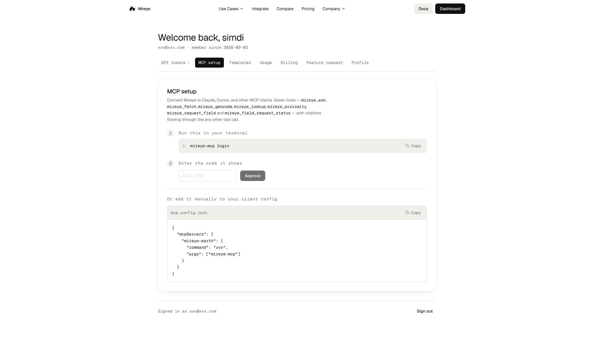 Account — Mireye captured website design