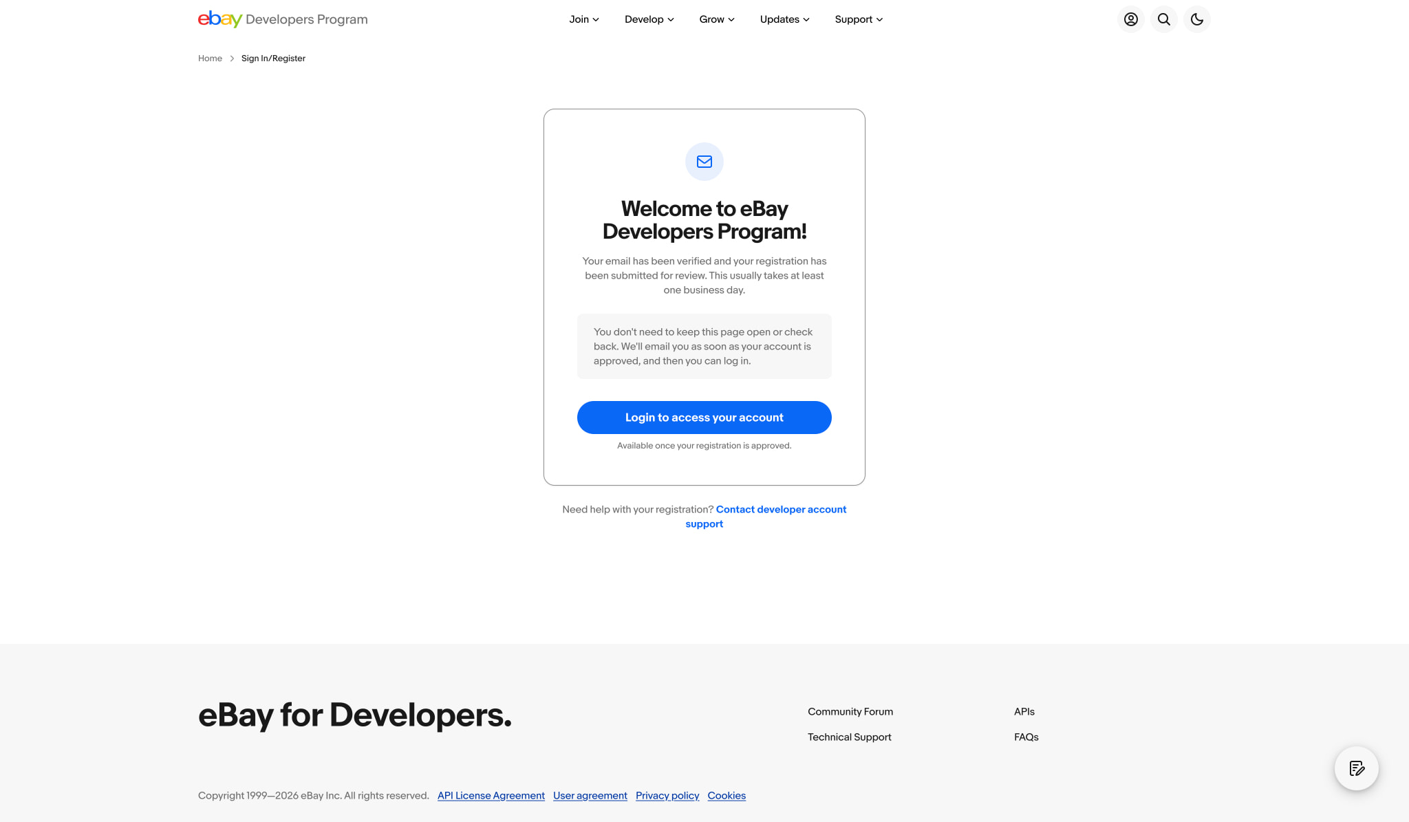 eBay Developers Program captured website design