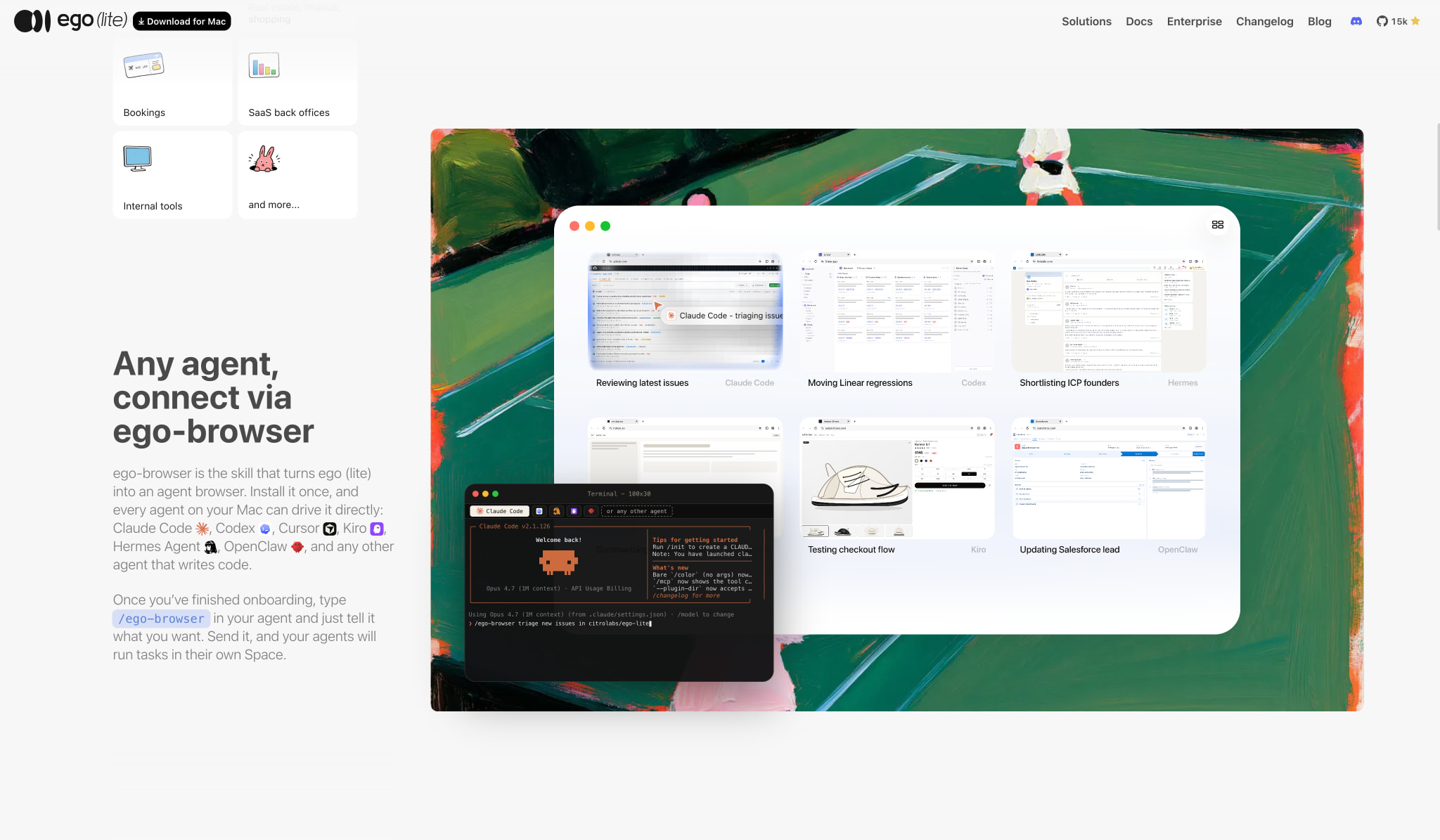 Fastest Browser for AI Agents to Run Web Automation | ego (lite) captured website design