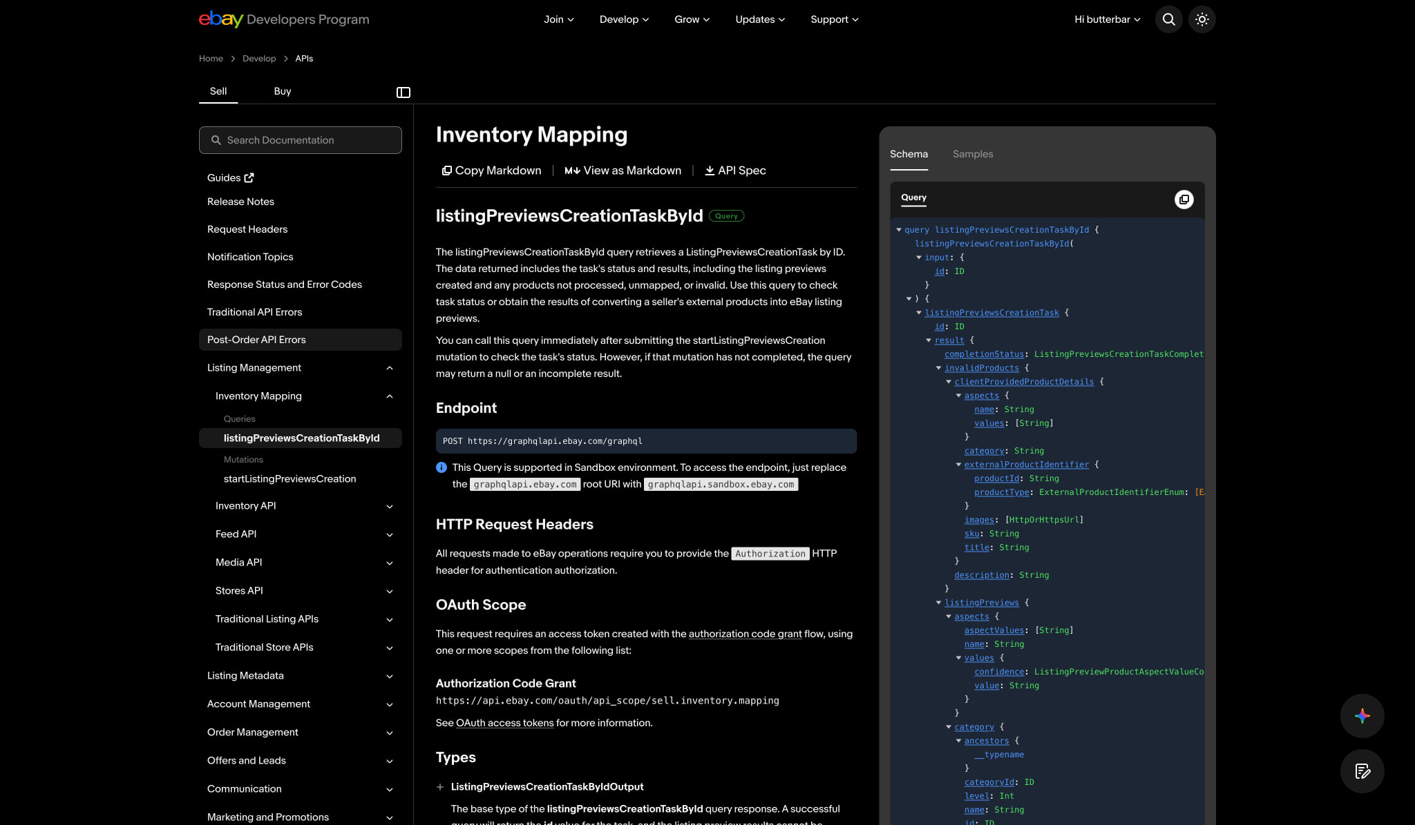 listingPreviewsCreationTaskById: Inventory Mapping | eBay Developers Program captured website design