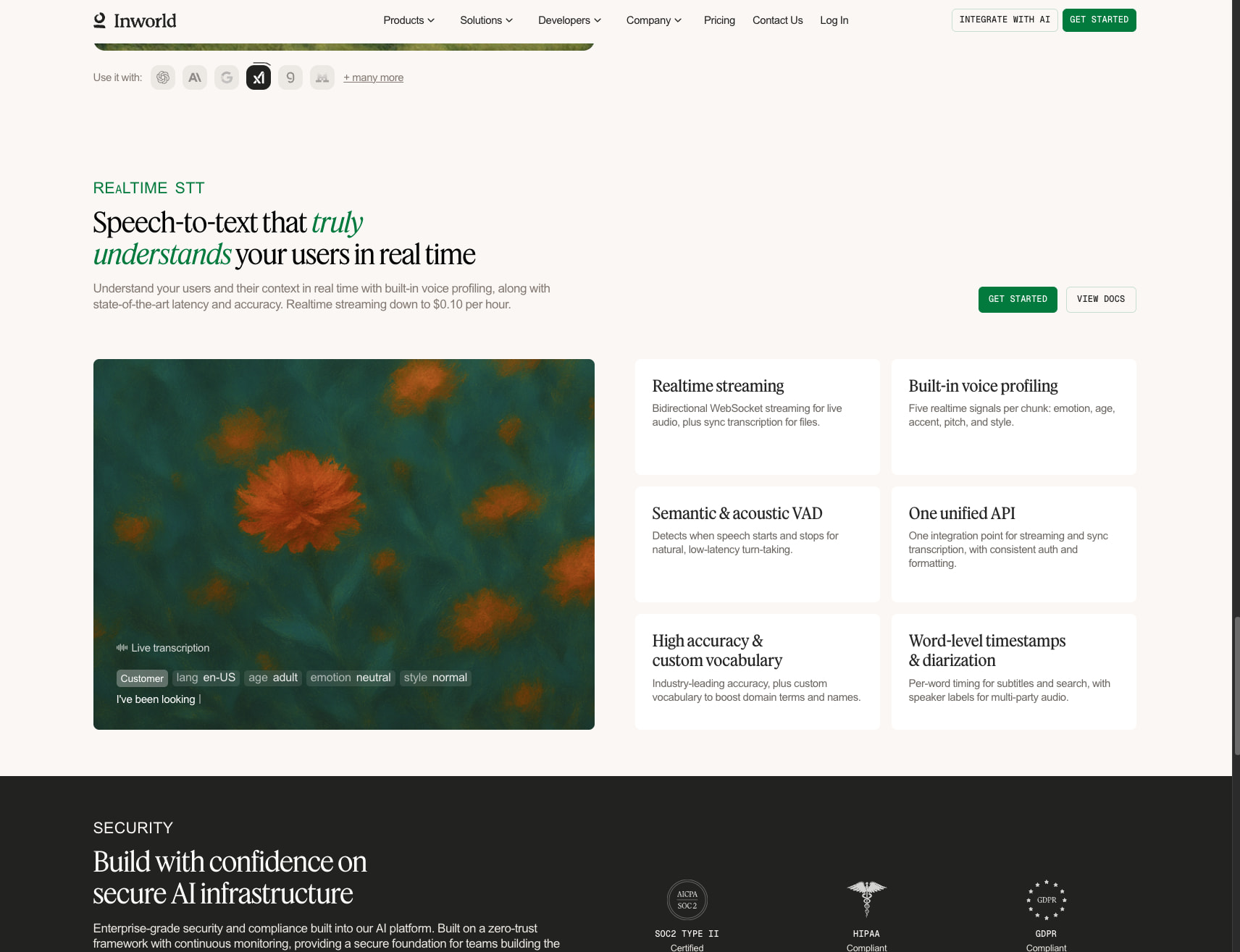 Inworld AI – Realtime AI for consumer-facing applications captured website design