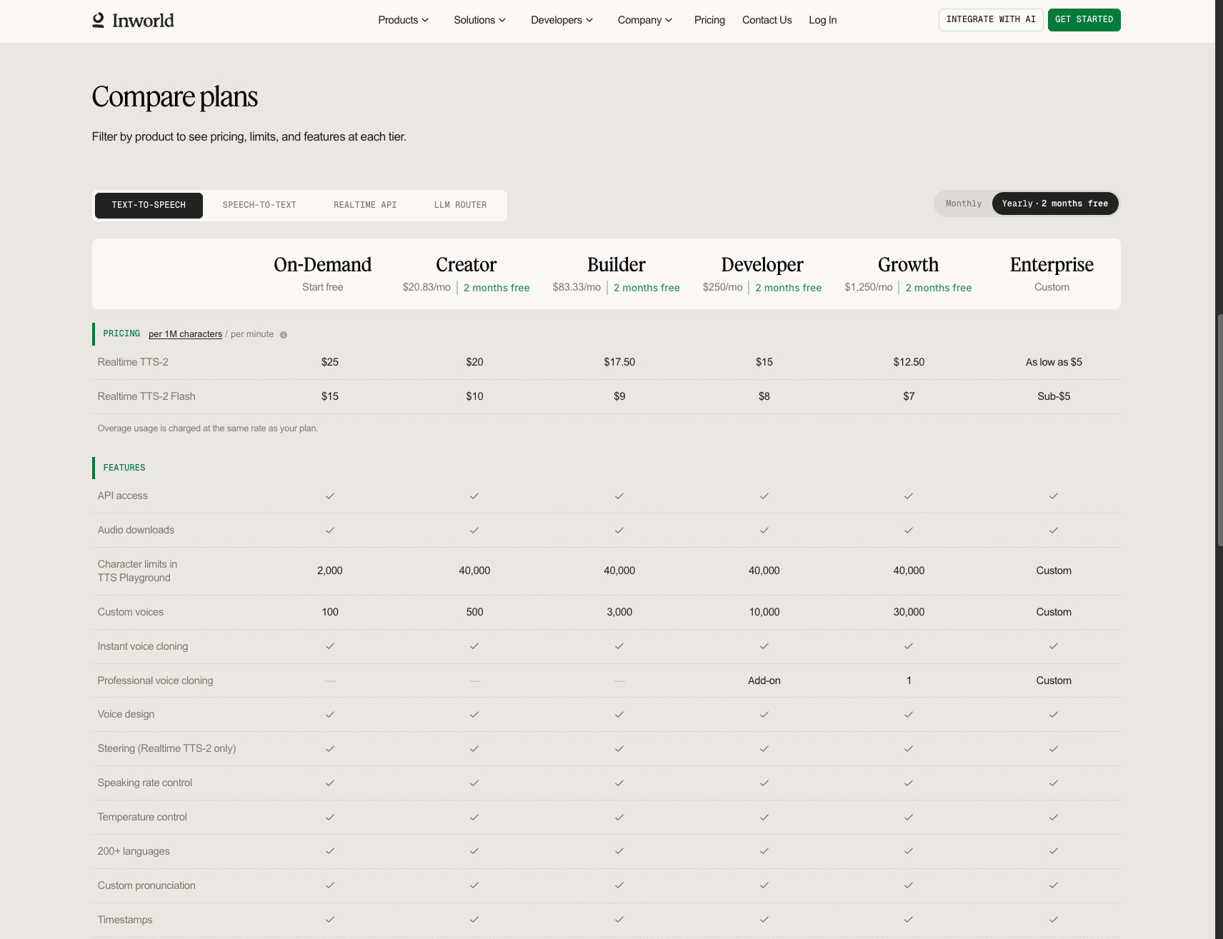 Pricing | Inworld AI captured website design