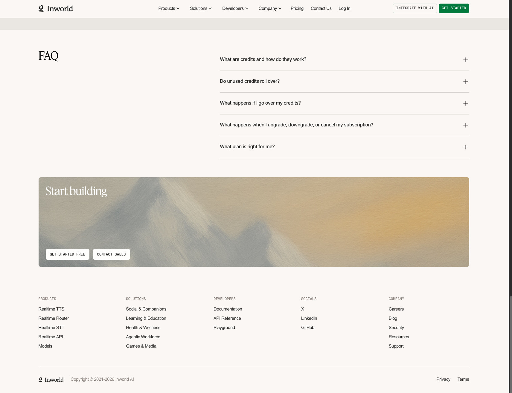 Pricing | Inworld AI captured website design