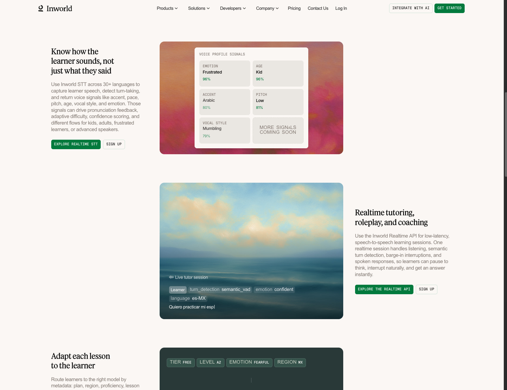 Voice AI for Learning & Education Apps | Inworld AI captured website design