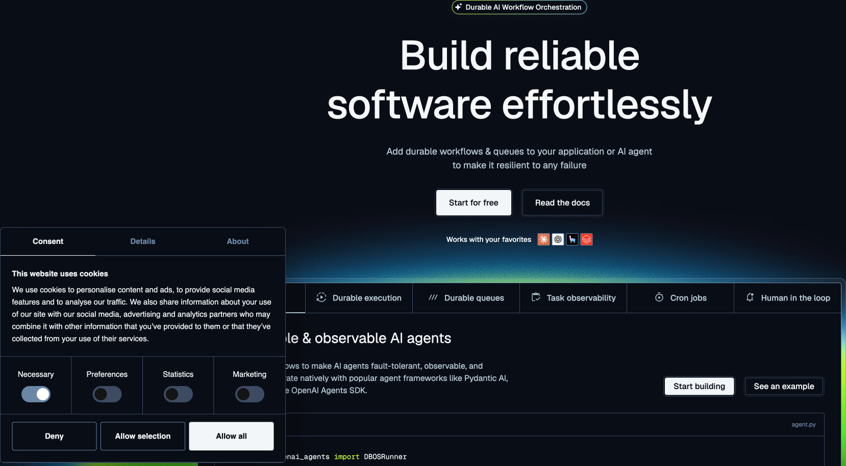 DBOS | Durable Workflow Orchestration captured website design