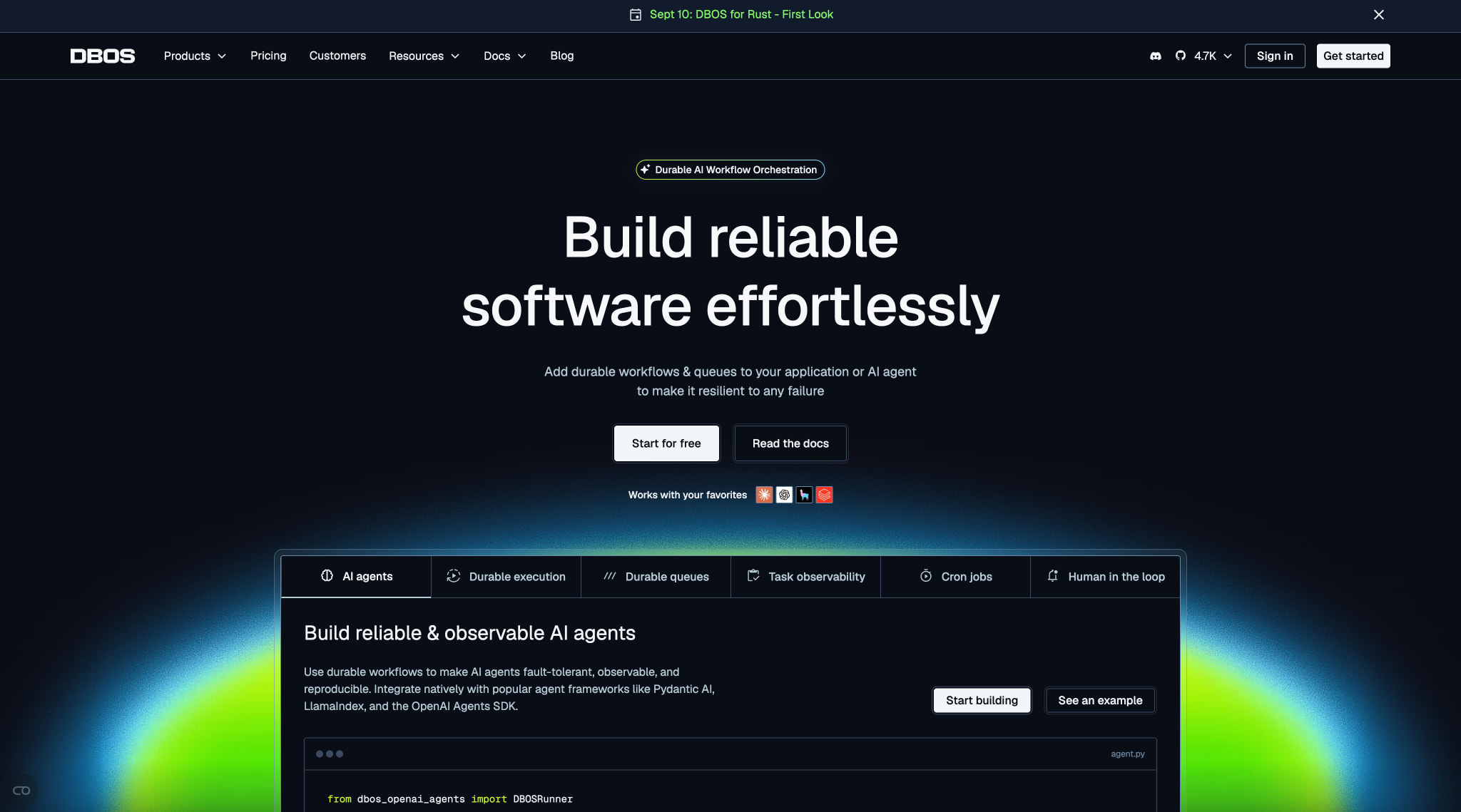 DBOS | Durable Workflow Orchestration captured website design