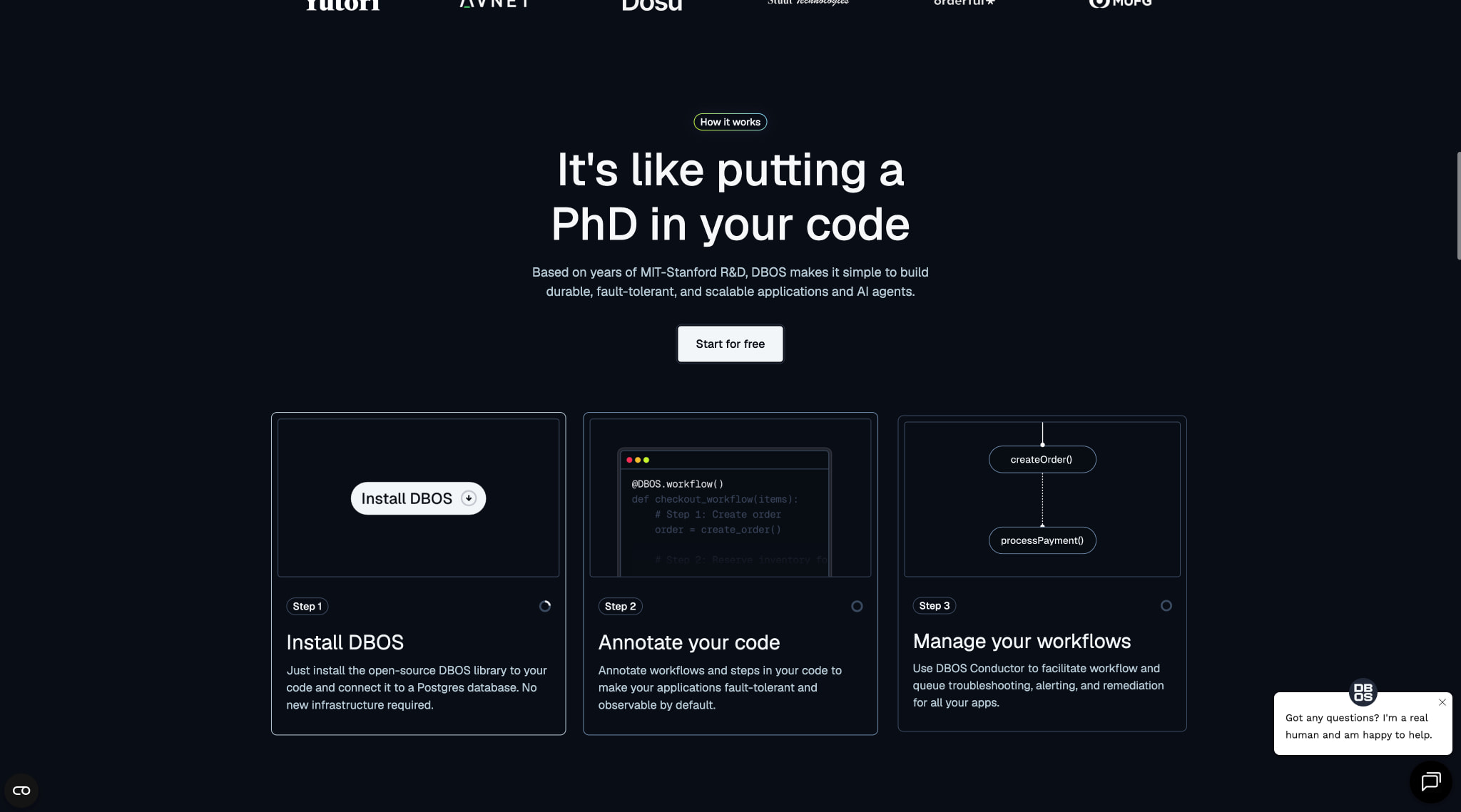 DBOS | Durable Workflow Orchestration captured website design