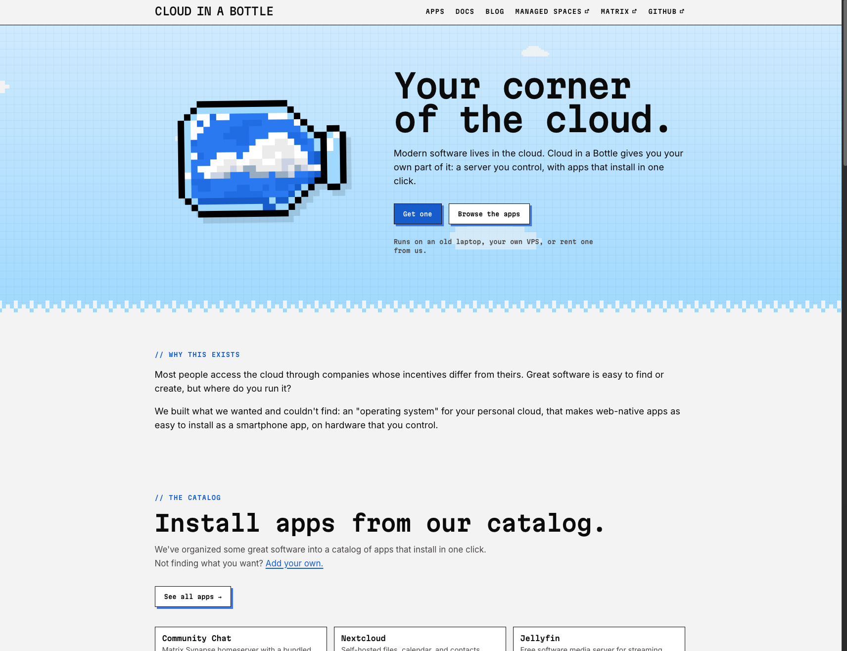 Cloud in a Bottle: your corner of the cloud captured website design