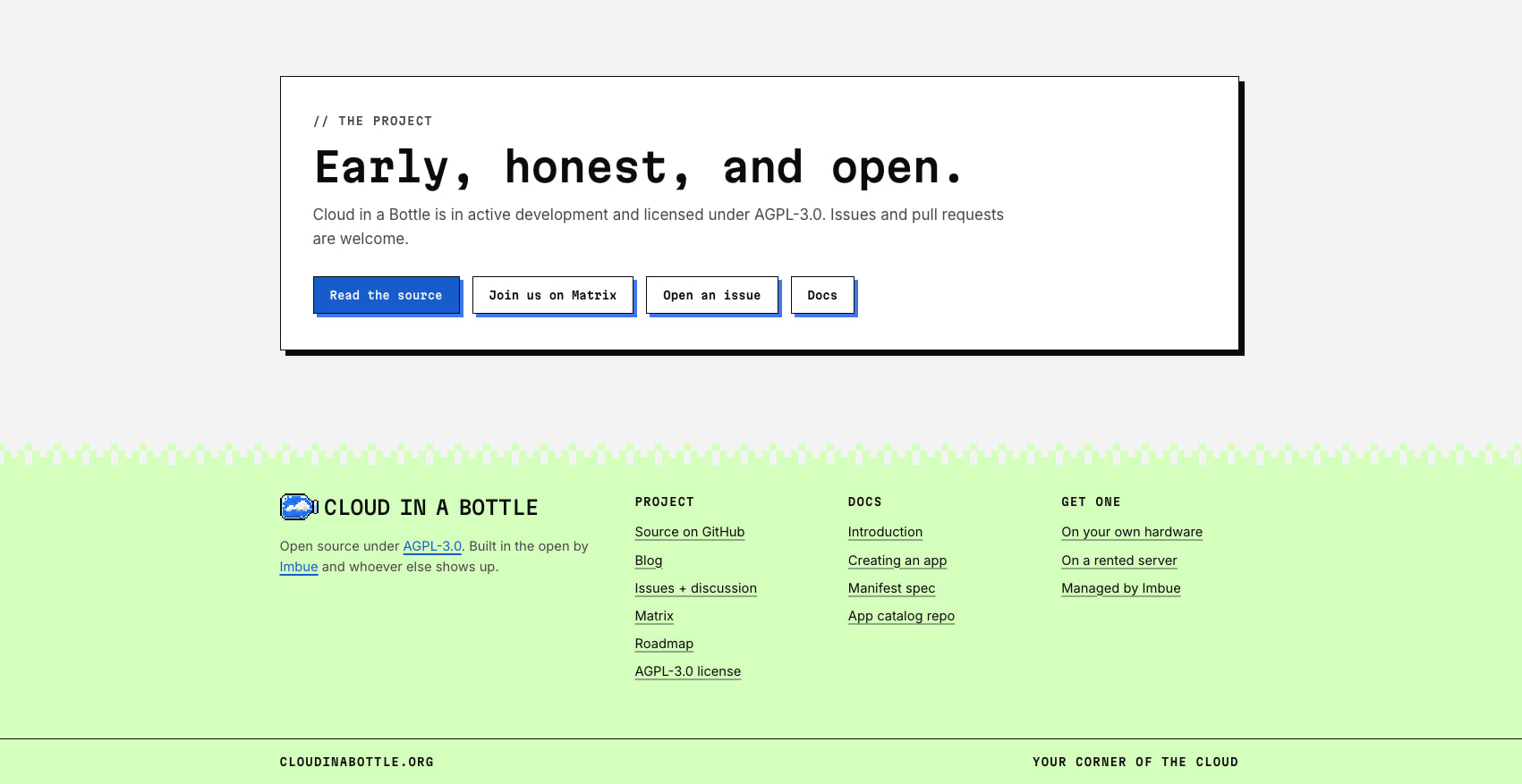 Cloud in a Bottle: your corner of the cloud captured website design