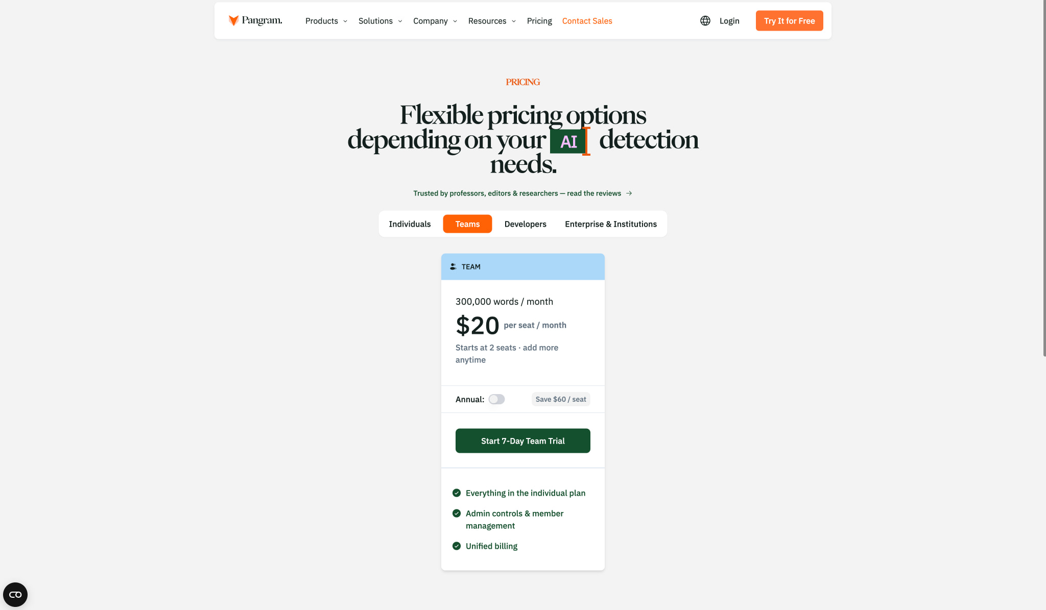 Pricing | Pangram captured website design