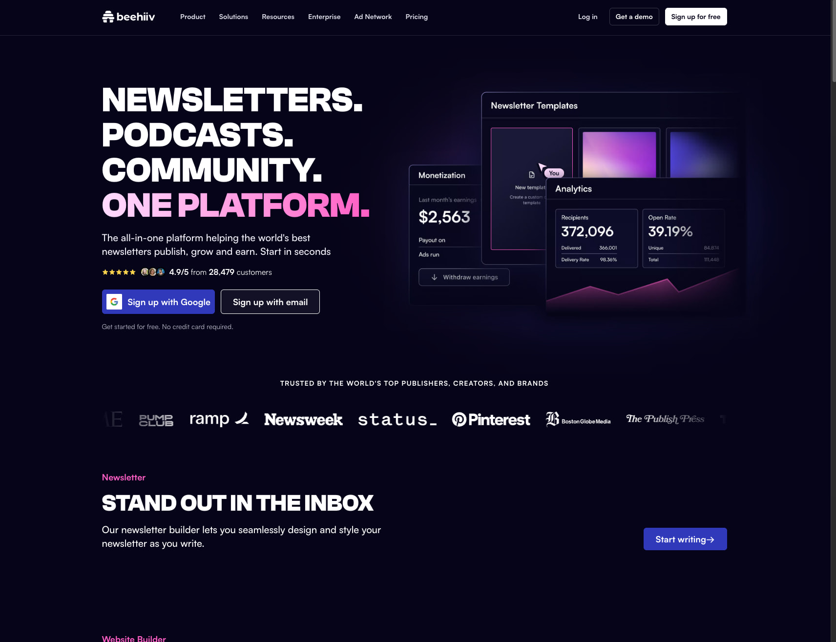 Newsletter Platform: Create Newsletters and Websites - beehiiv captured website design