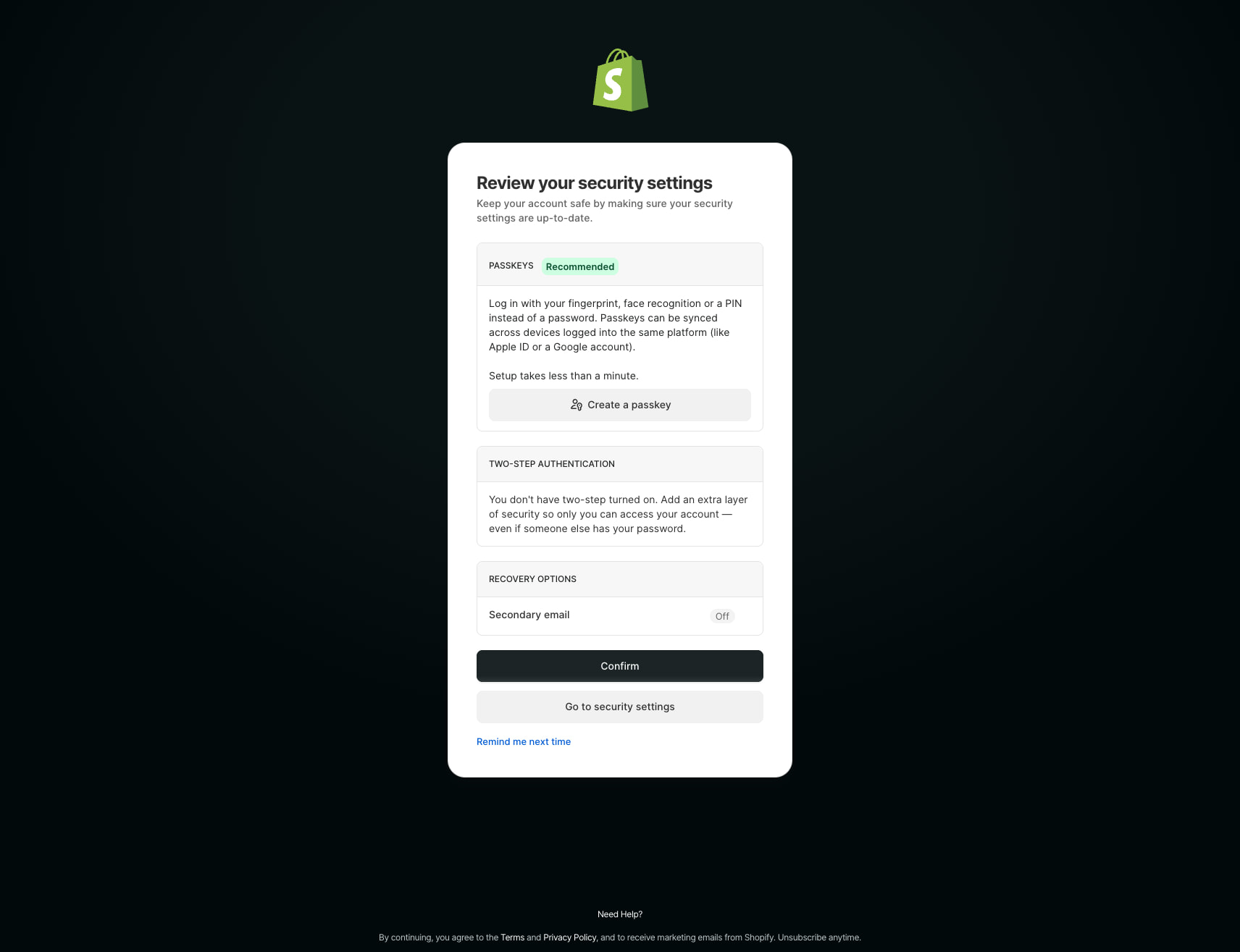 Review your security settings captured website design