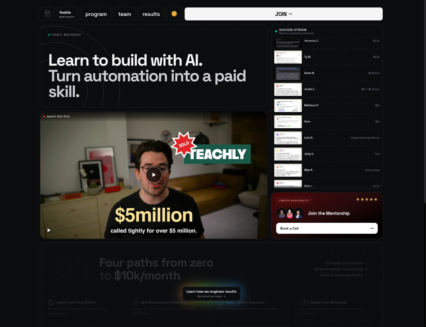 Feeble Mentorship | Build an Automation Business captured website design