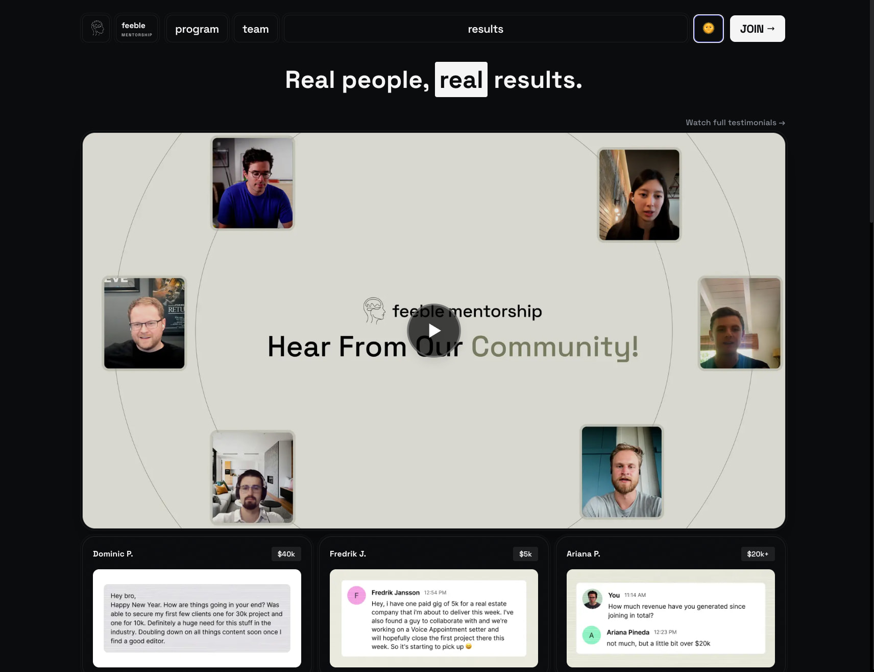 Automation Mentorship Results & Student Wins | Feeble captured website design