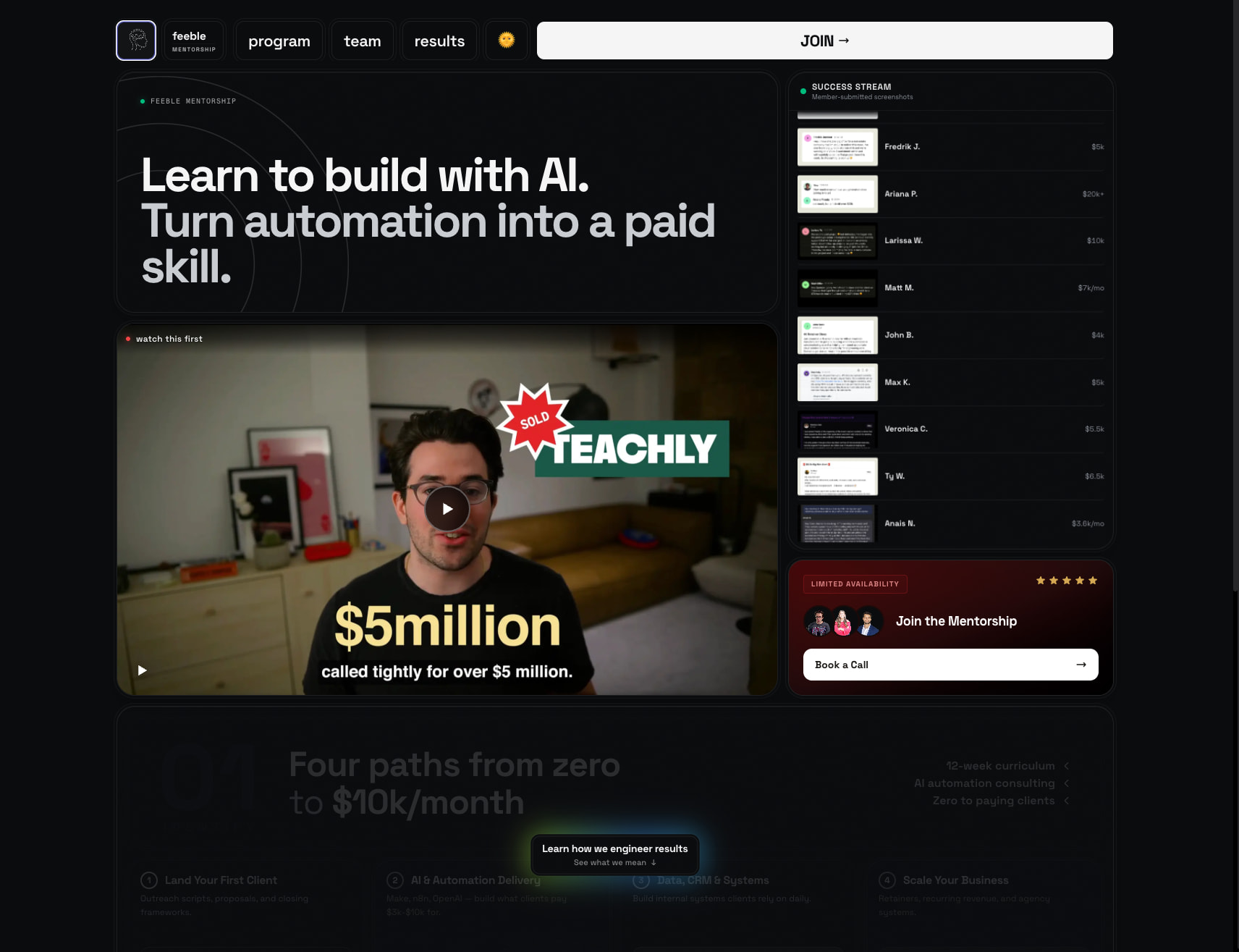 Feeble Mentorship | Build an Automation Business captured website design