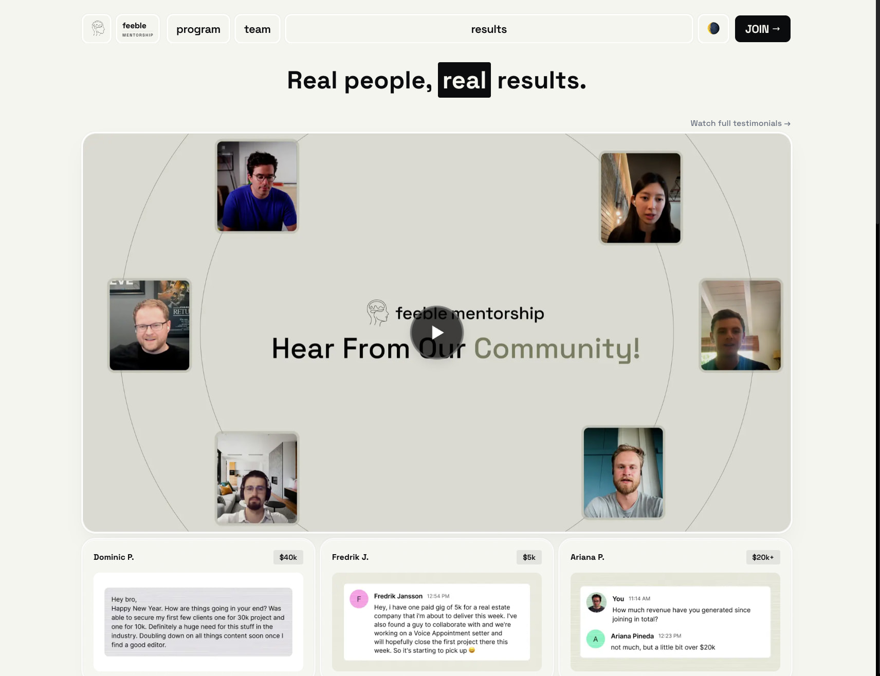 Automation Mentorship Results & Student Wins | Feeble captured website design