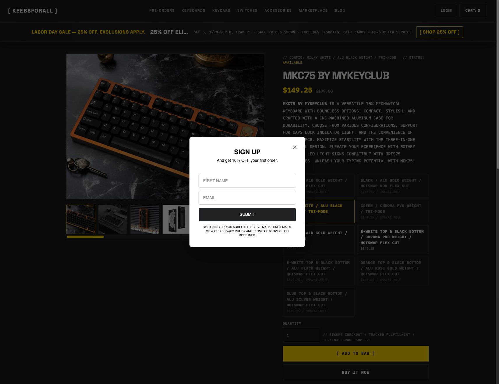 MKC75 Keyboard by MyKeyClub | Custom Mechanical Keyboards – KeebsForAll captured website design