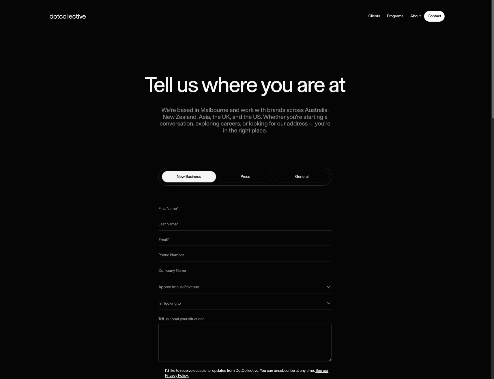 Contact — DotCollective captured website design