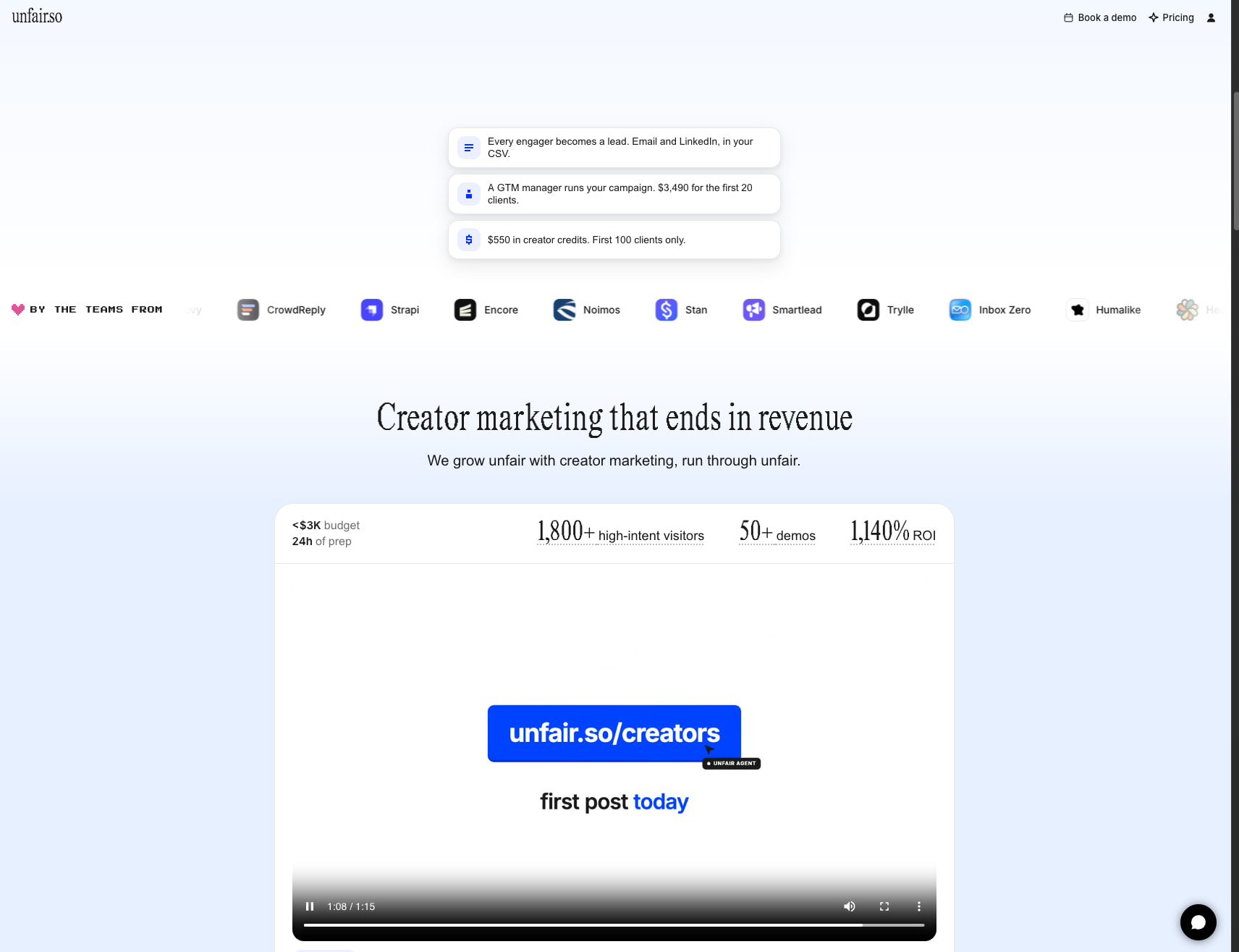 unfair.so — 100+ creators. 0% fee. First post today. captured website design