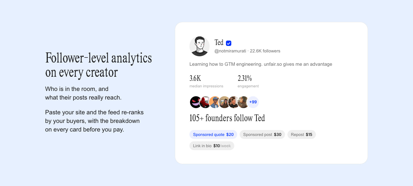 unfair.so — 100+ creators. 0% fee. First post today. captured website design