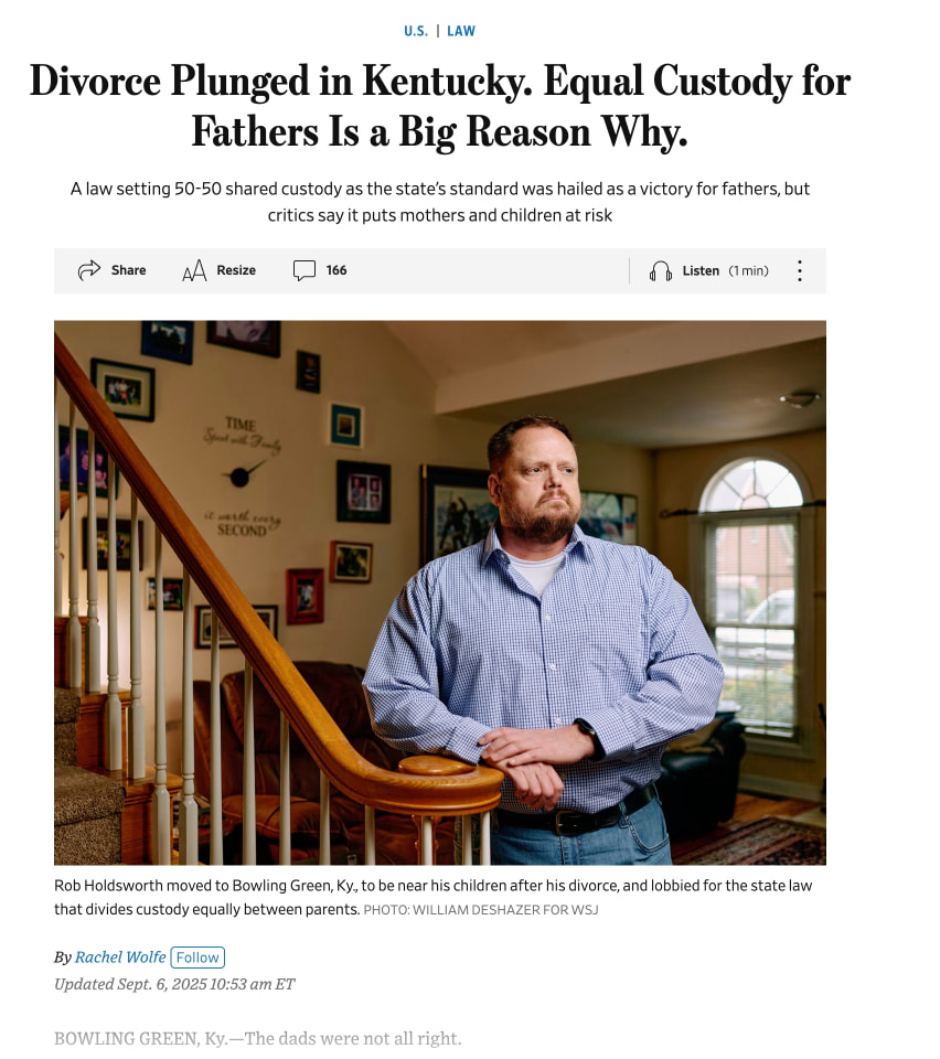 Full article page with large serif headline, hero photograph, byline with Follow button, and article toolbar with Share and Listen options captured website design