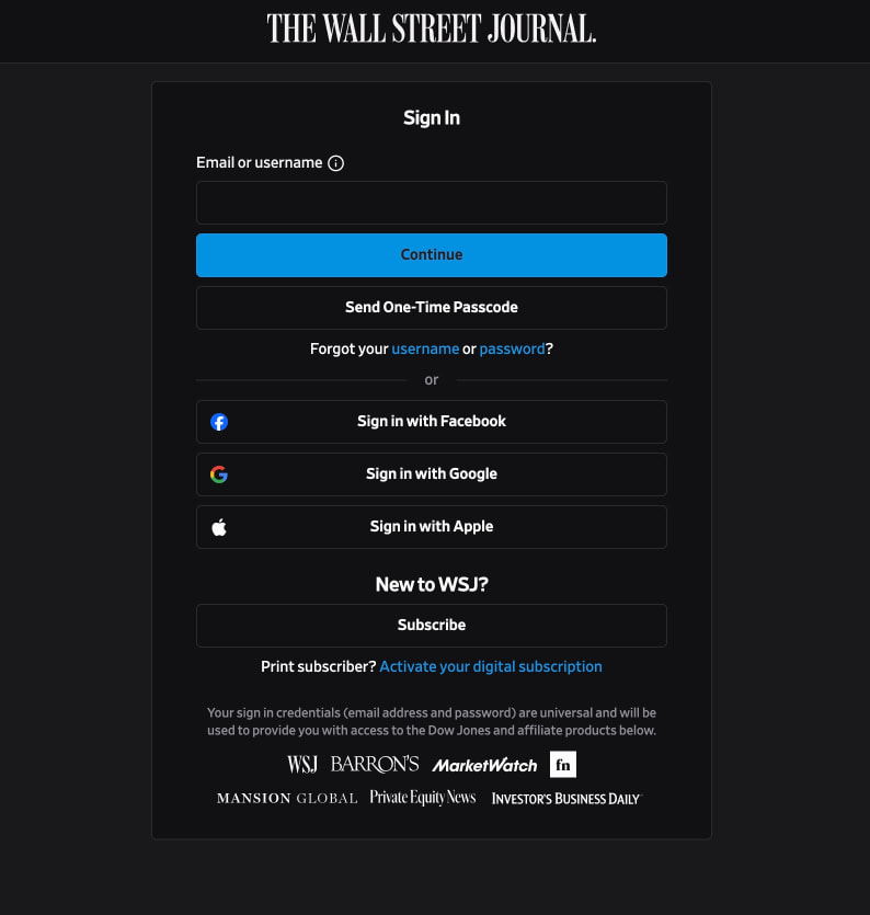 Sign In · WSJ captured website design