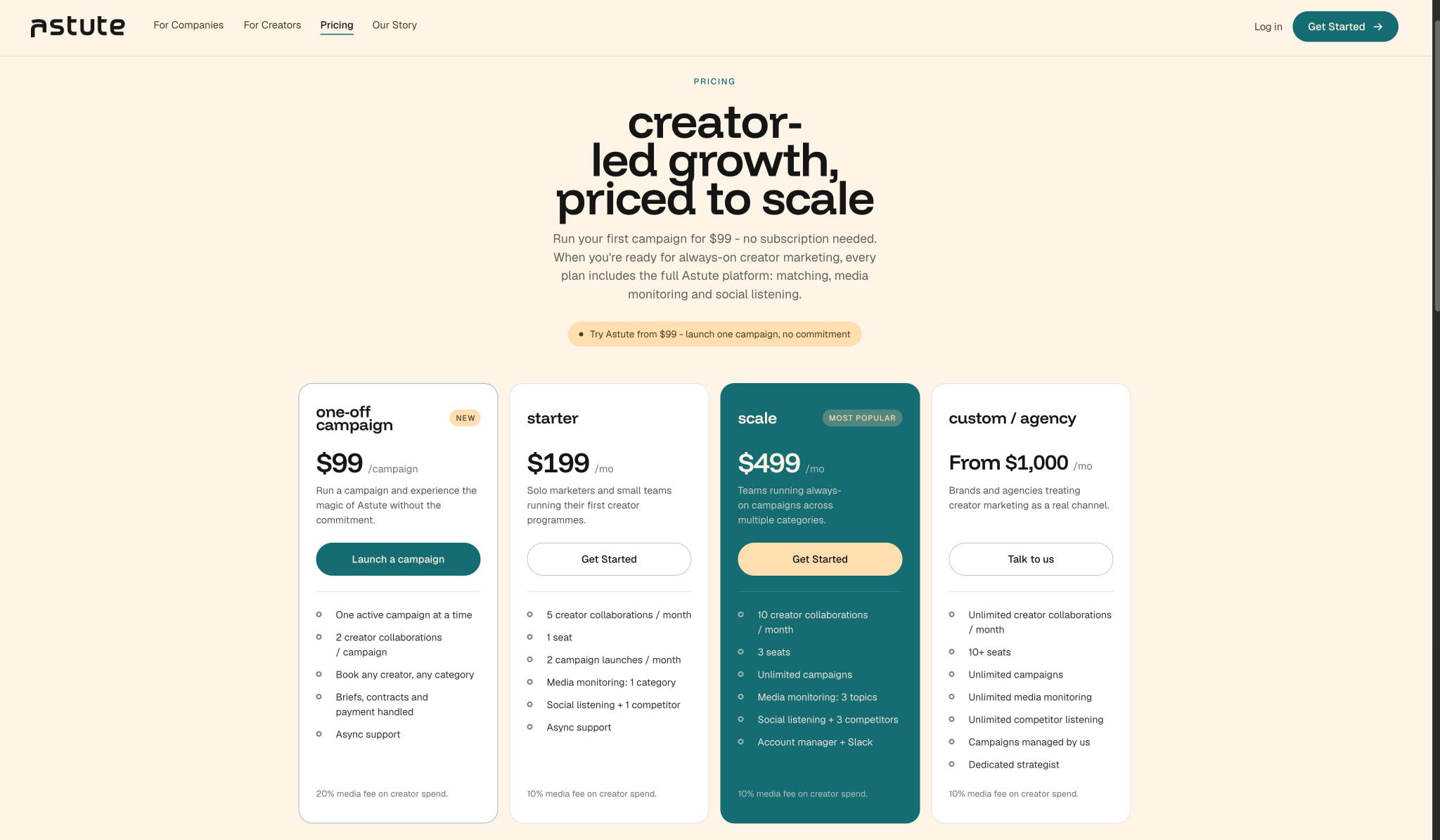 Pricing - Astute captured website design