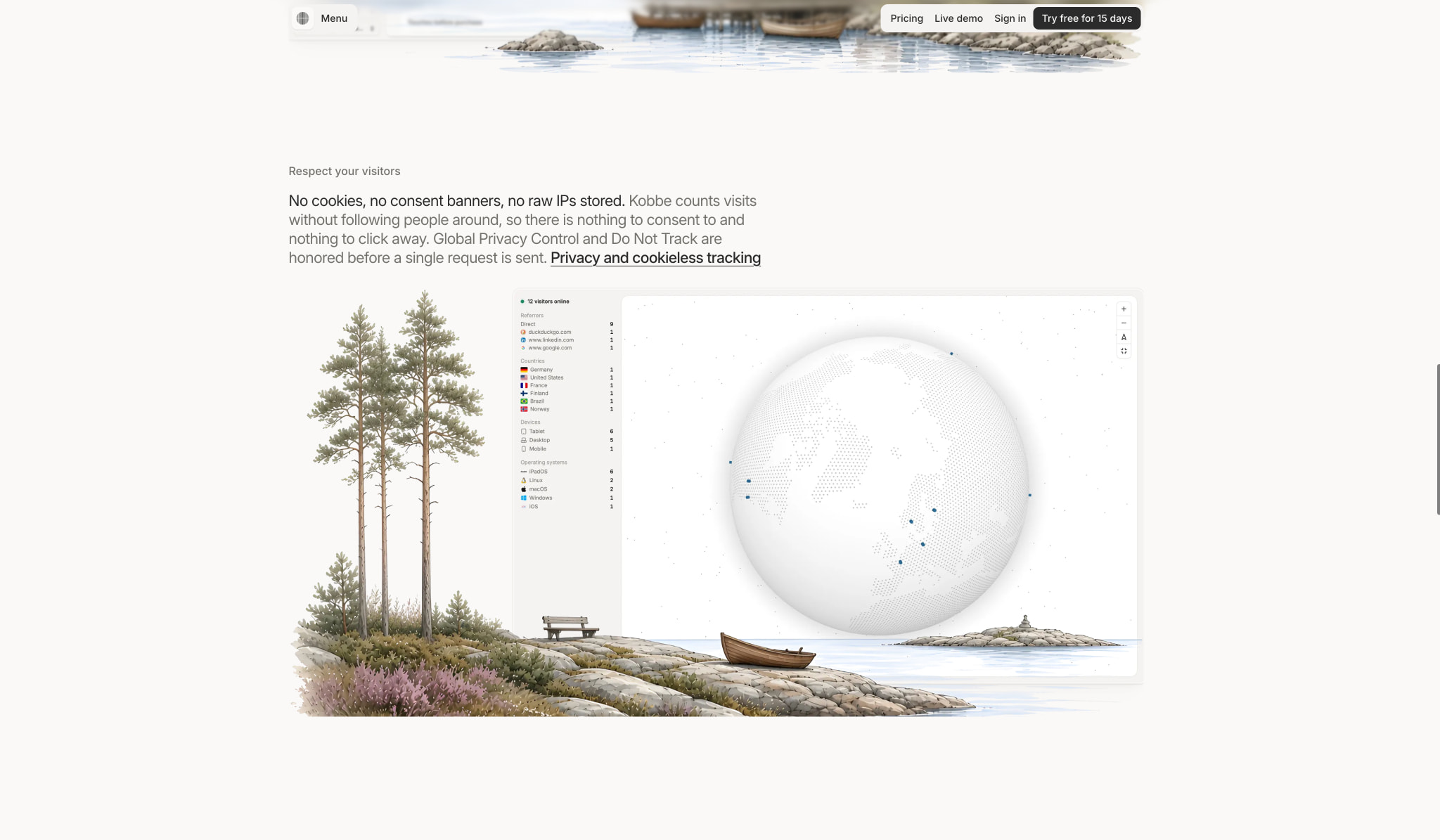 Kobbe: Web analytics that respect your visitors captured website design