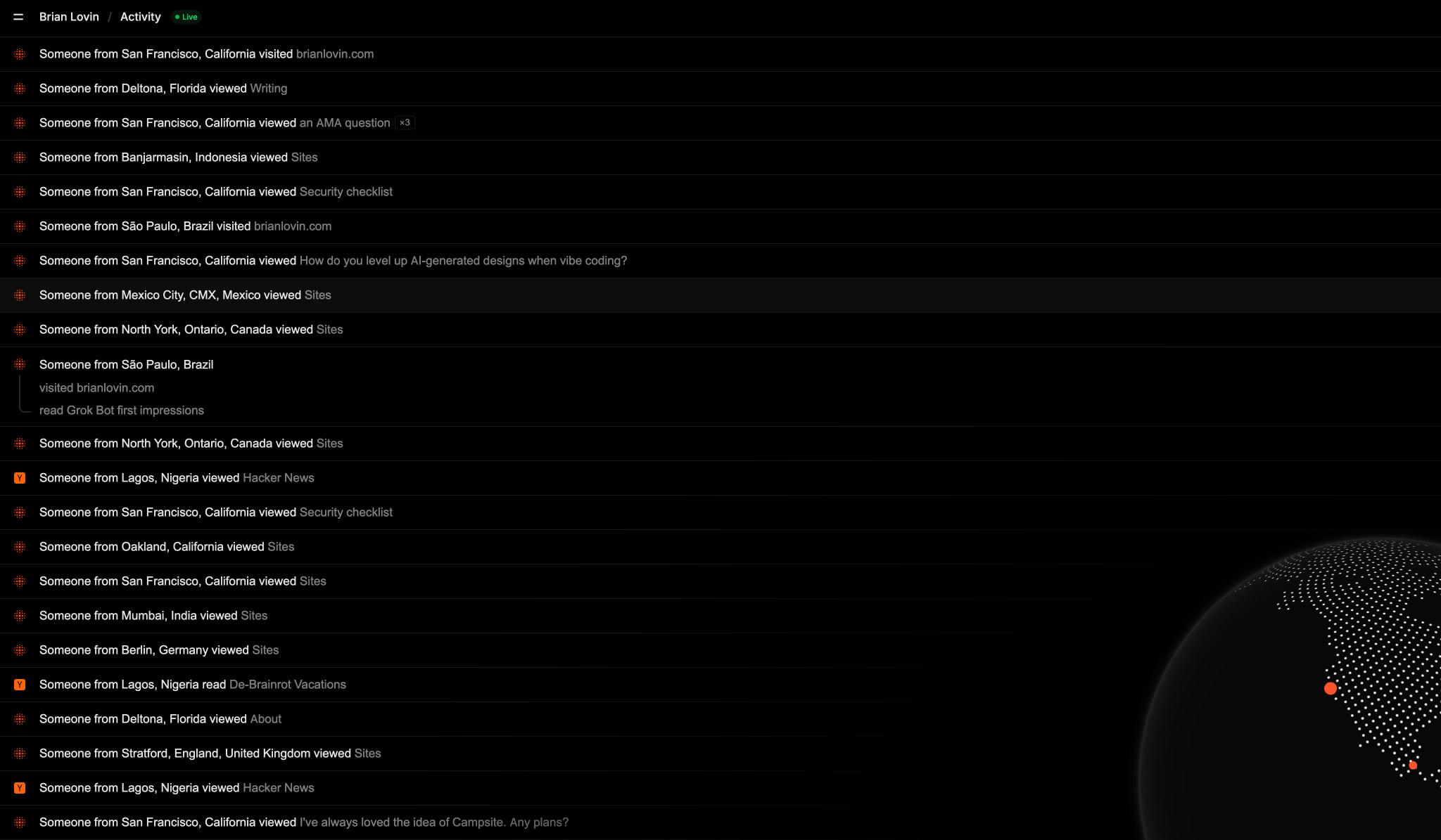 Activity captured website design