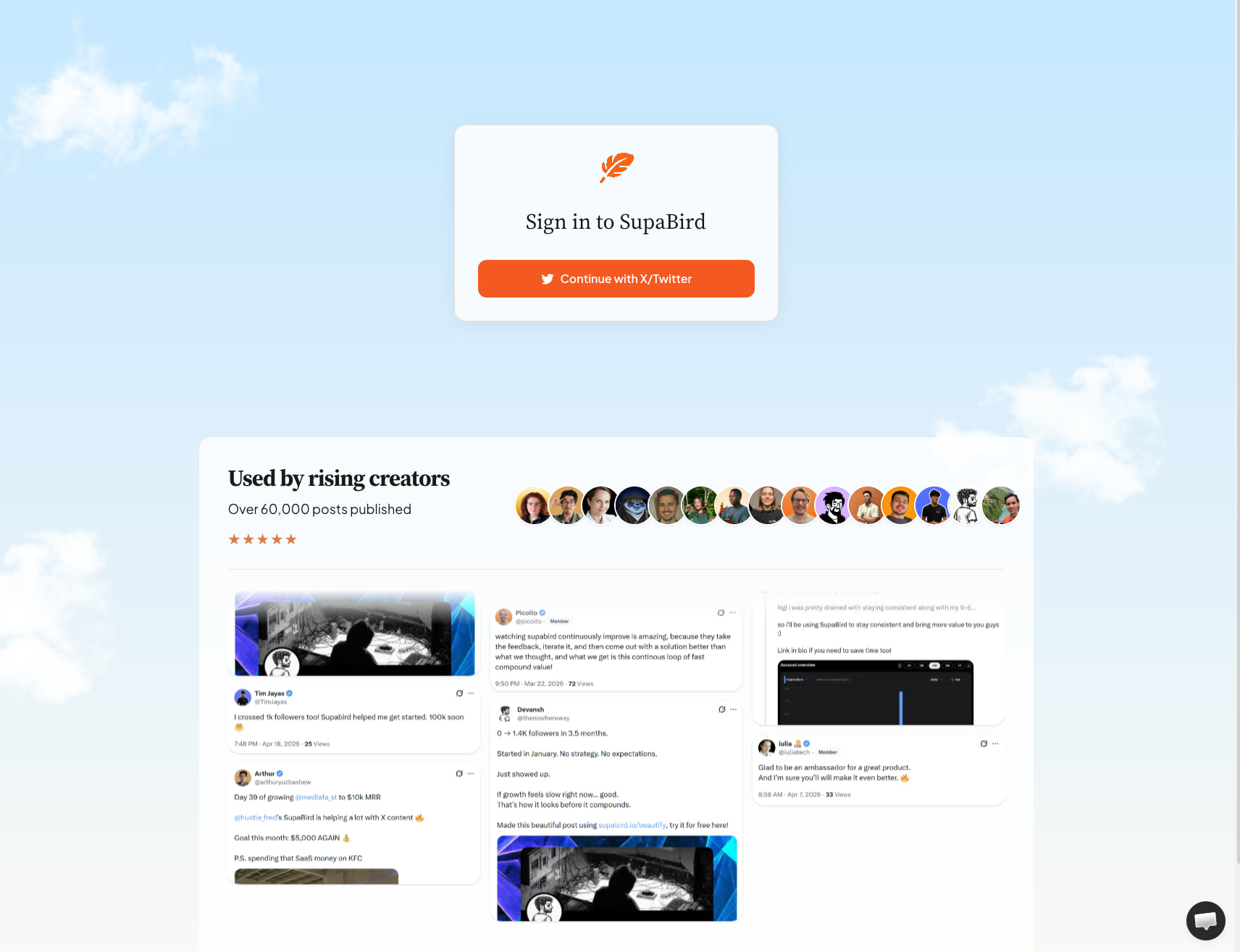 SupaBird.io - Grow Your X Audience captured website design