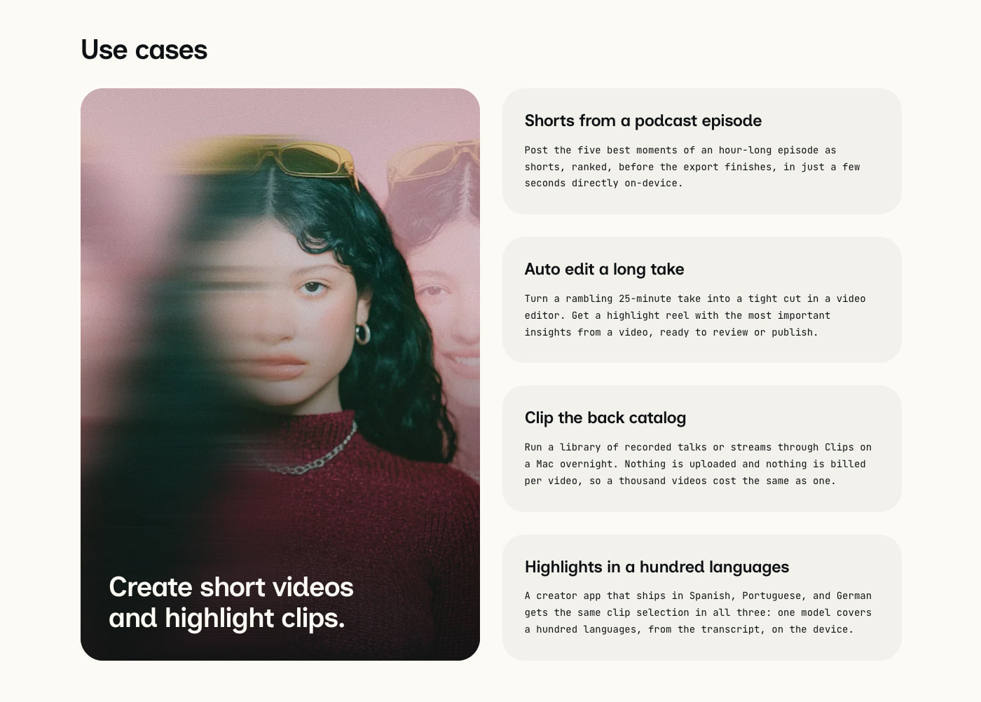 Clips: Shorts and Highlights from any recording, on-device captured website design