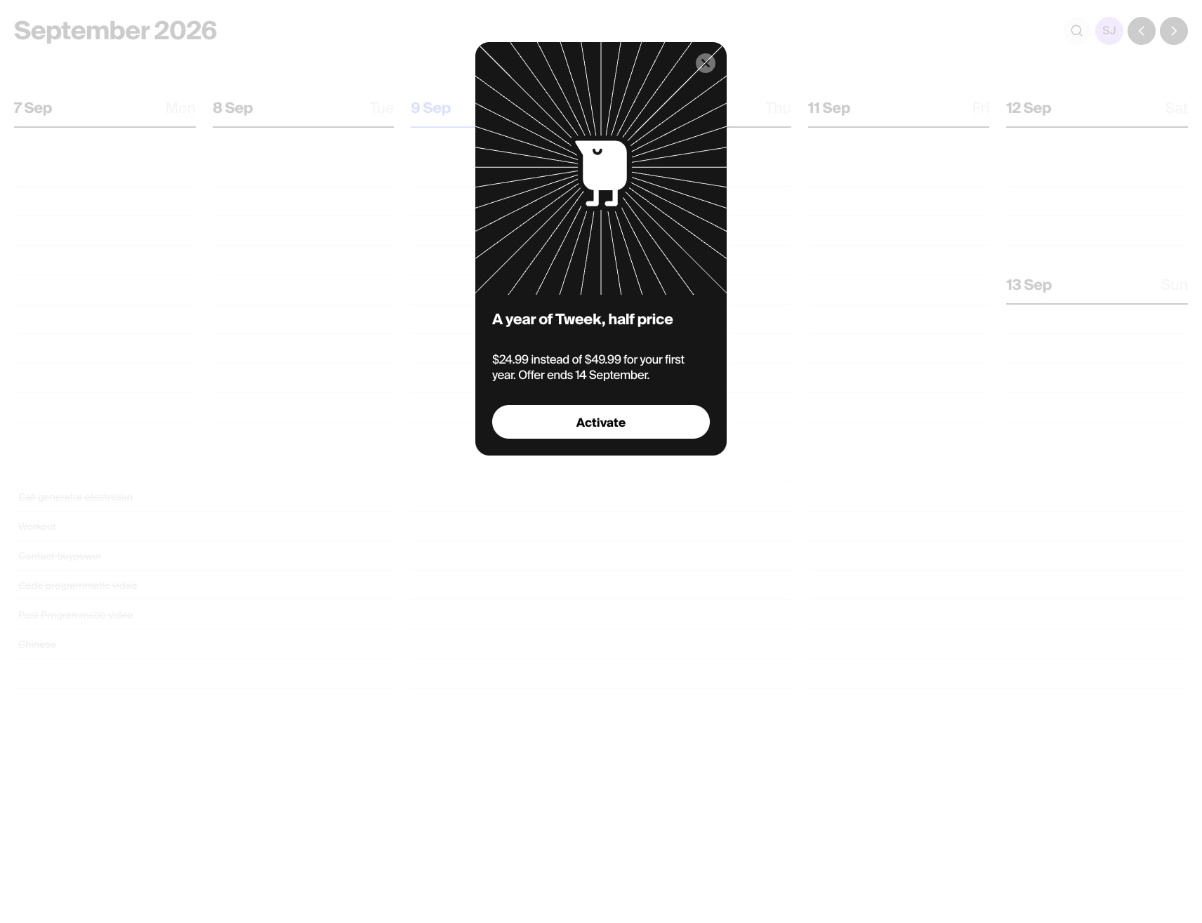 My calendar — Tweek captured website design