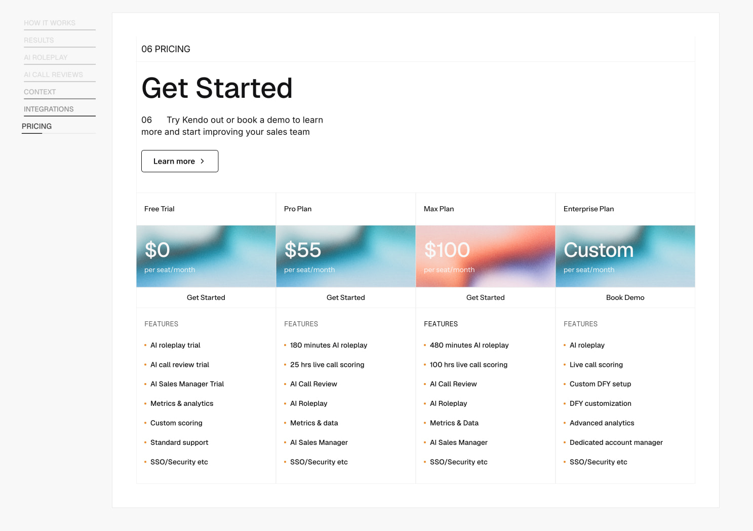 Kendo AI | The #1 AI Sales Management & Training Suite captured website design