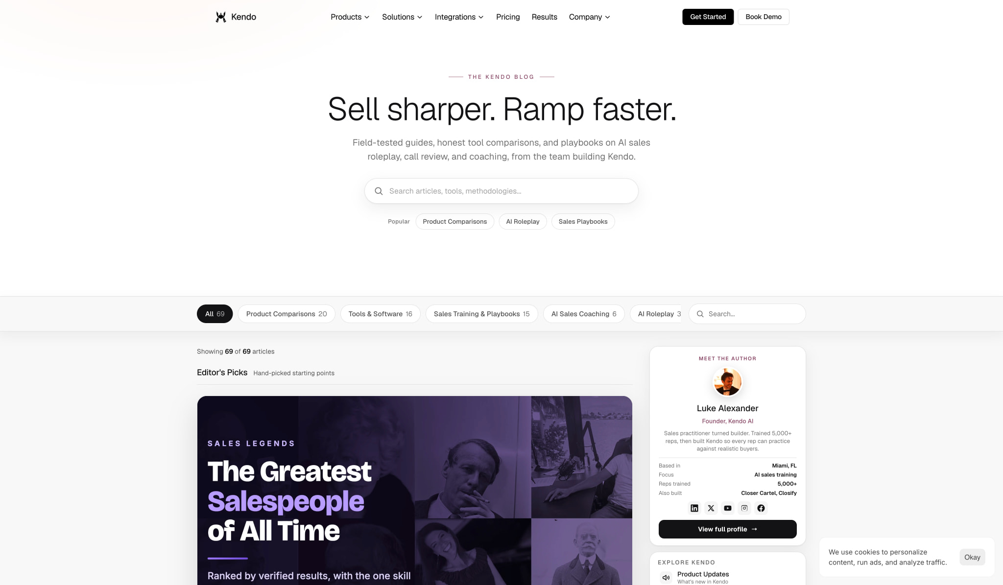 Sales Training Blog | Tips, Guides & AI Insights | Kendo AI captured website design