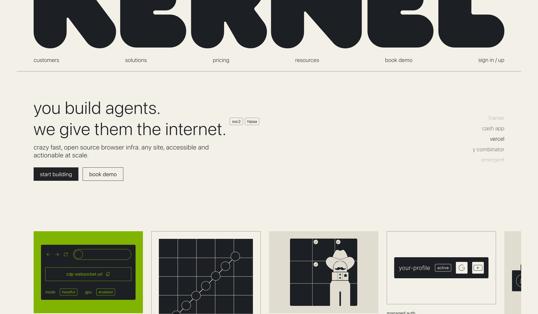 KERNEL: browser infrastructure for web agents and automations captured website design