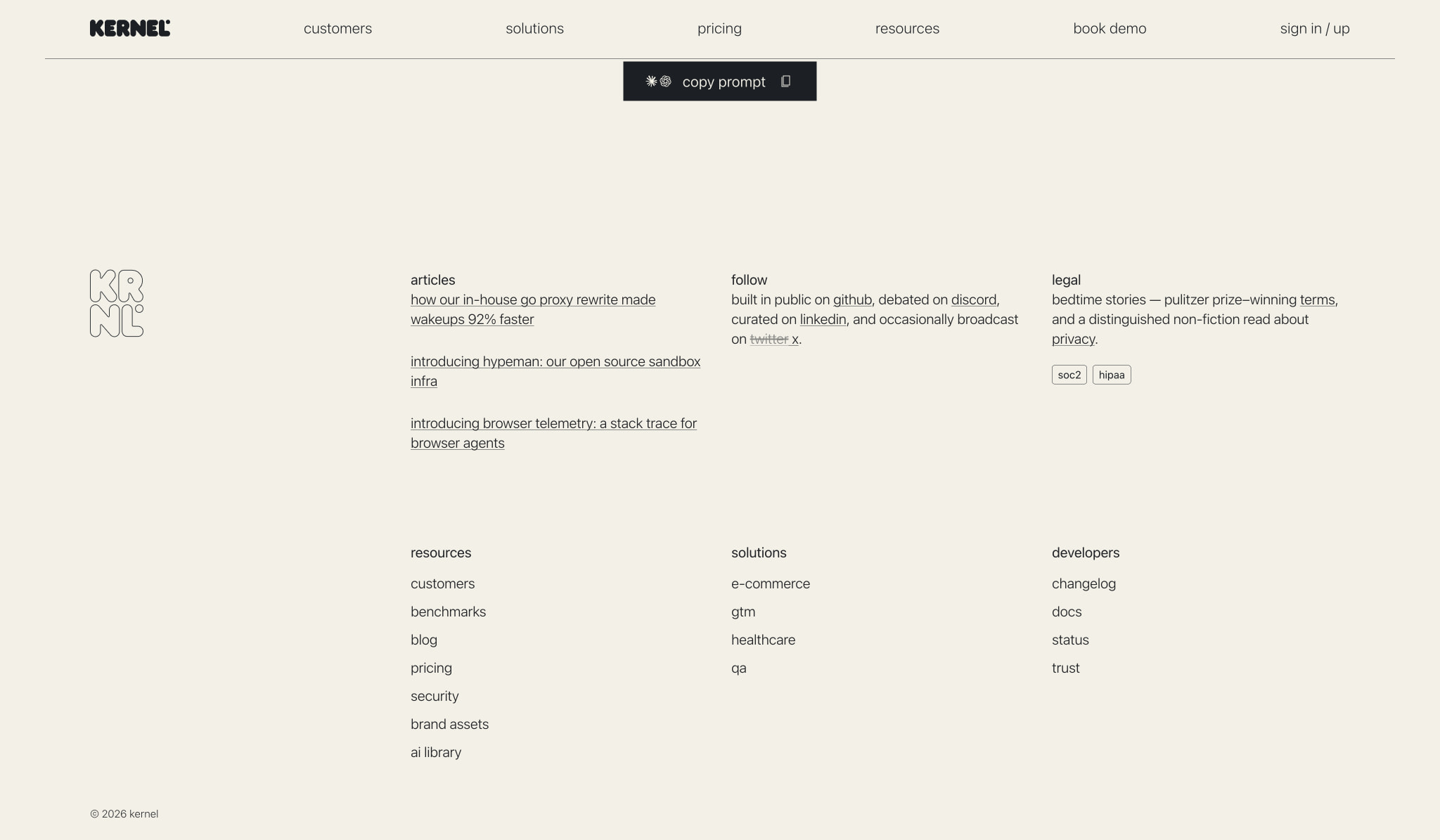 KERNEL: browser infrastructure for web agents and automations captured website design