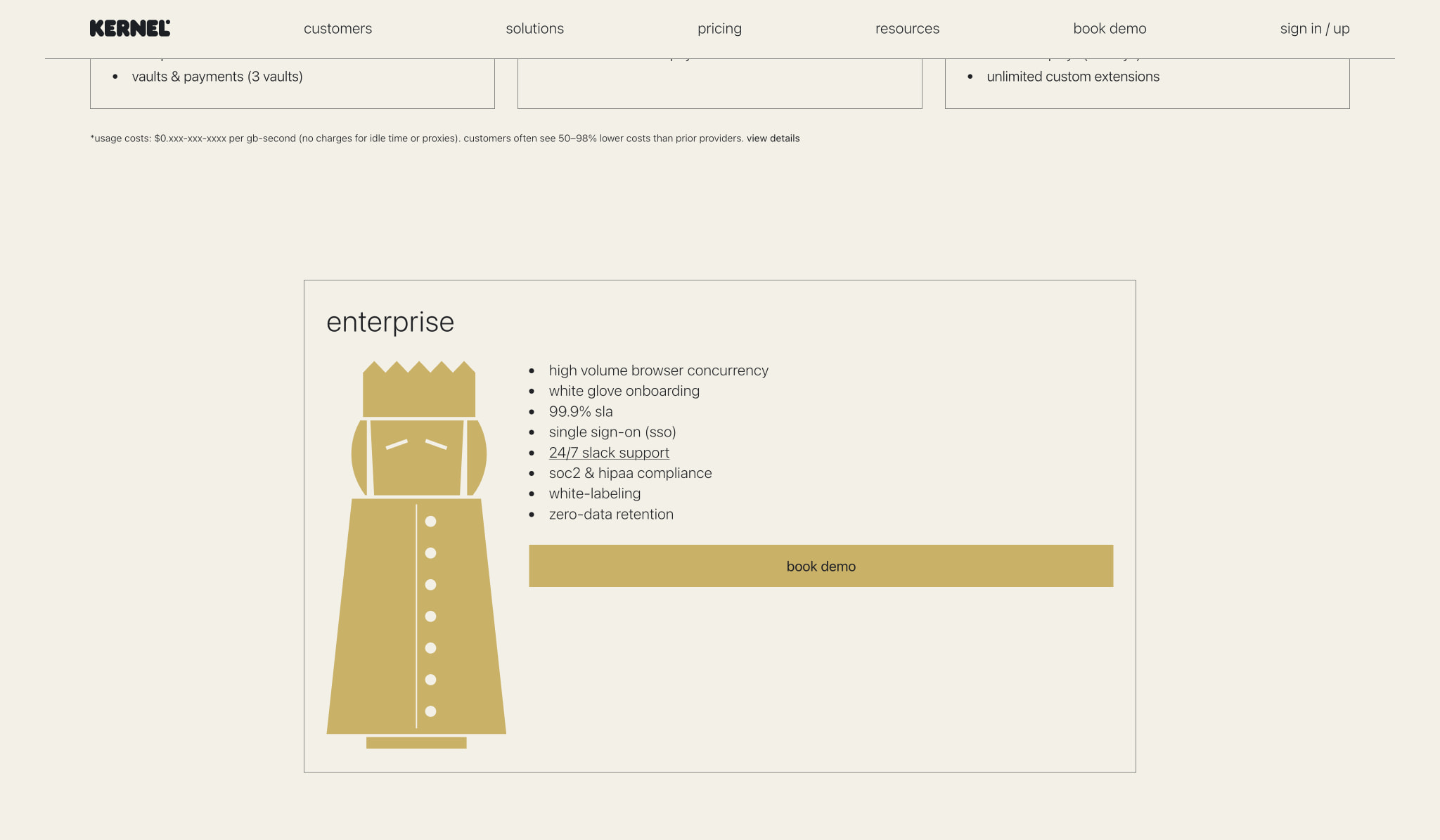 Pricing | Kernel captured website design