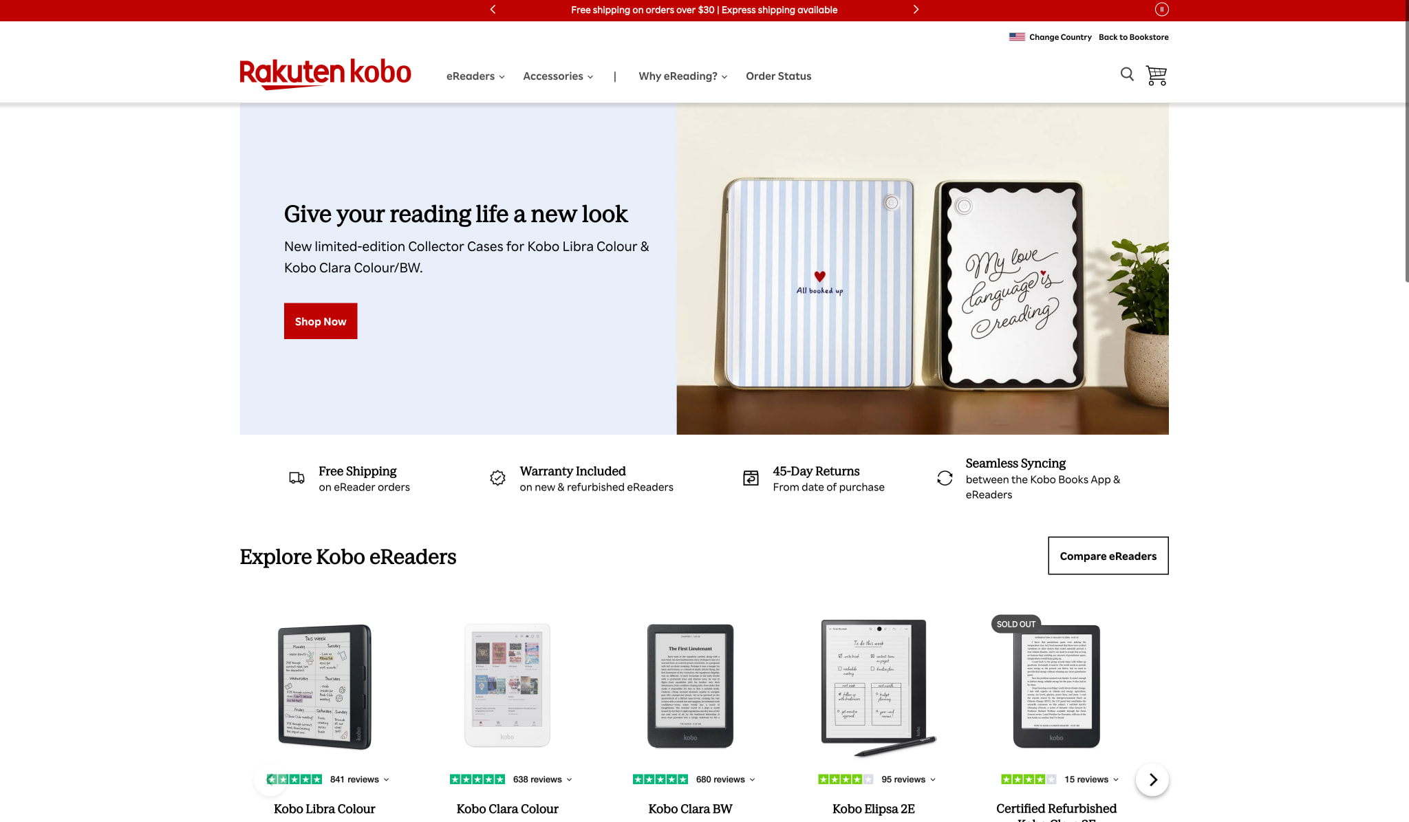 Rakuten Kobo eReader Store United States captured website design