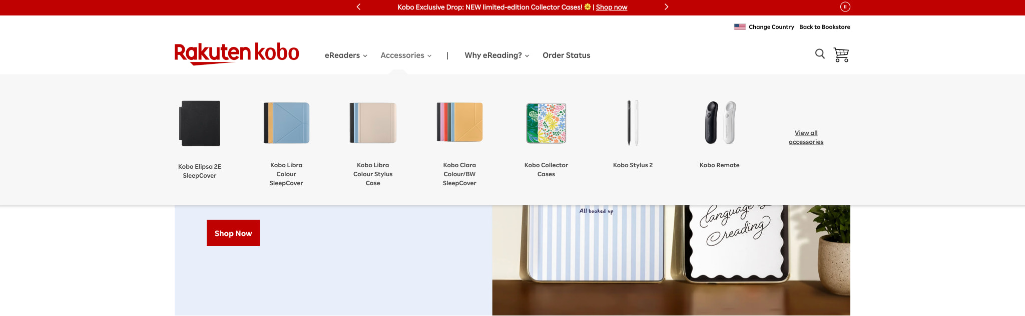 Rakuten Kobo eReader Store United States captured website design